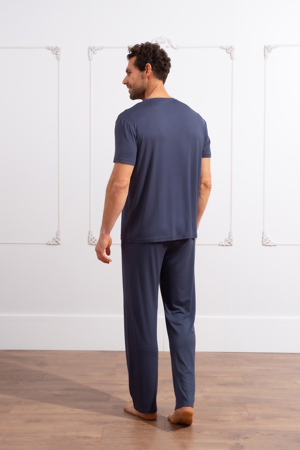 CMZ Collection Erkek Salaş Pijama Takımı Rahat Bisiklet Yaka Günlük Ince Takım görsel 6