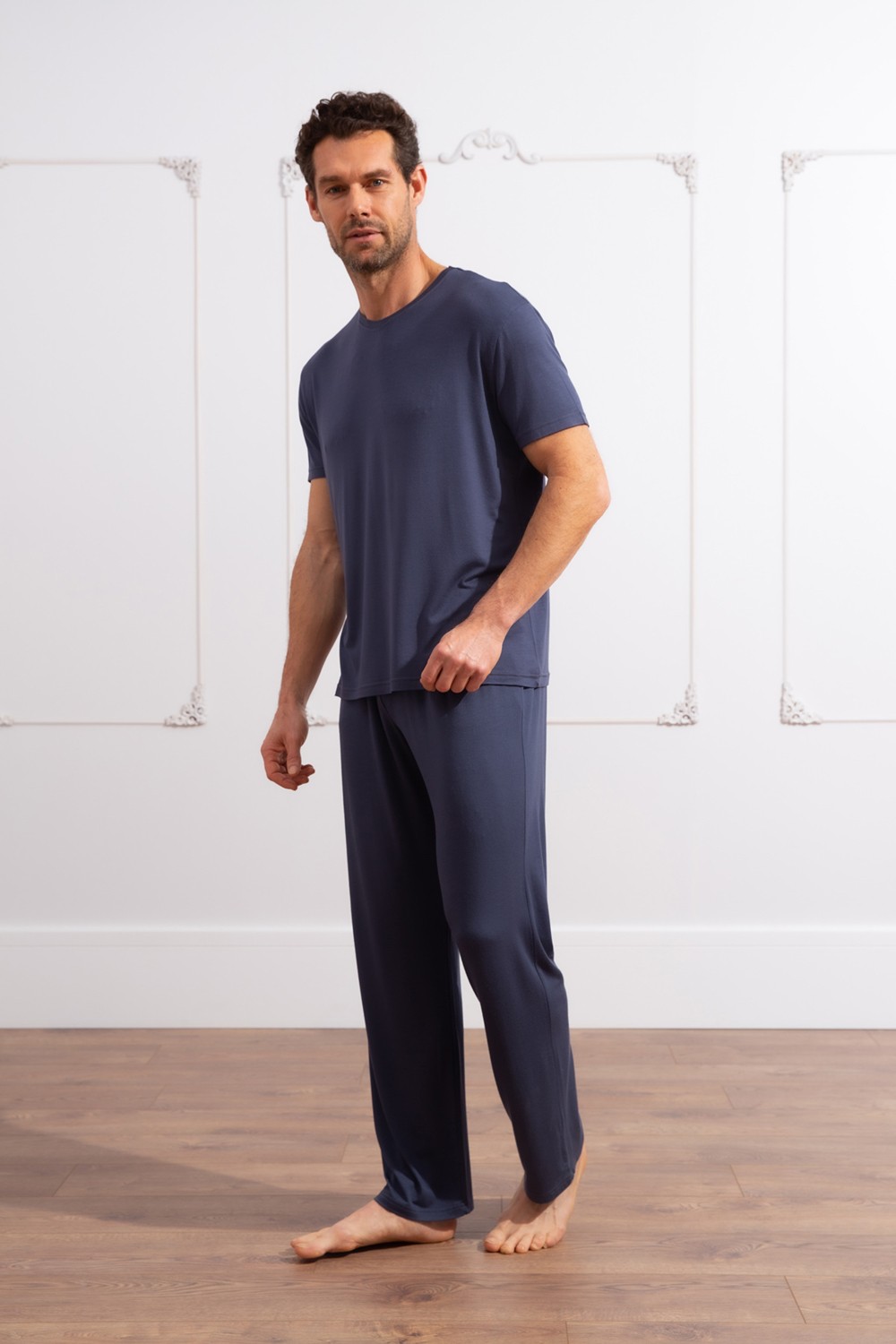 CMZ Collection Erkek Salaş Pijama Takımı Rahat Bisiklet Yaka Günlük Ince Takım görsel 7