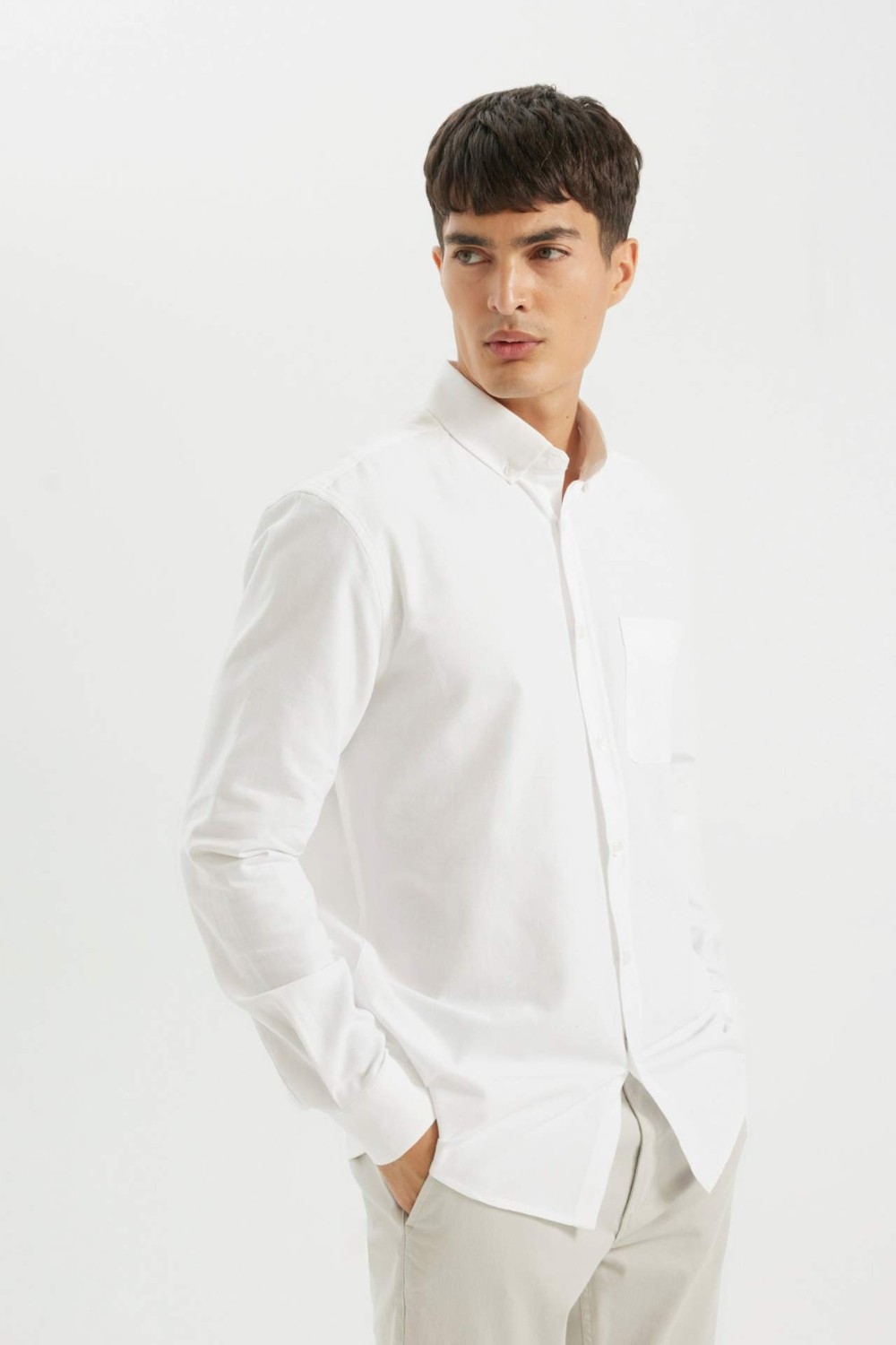DeFacto %100 Pamuk Regular Fit Polo Yaka Oxford Basic Uzun Kollu Gömlek A8028AX24AU görsel 3