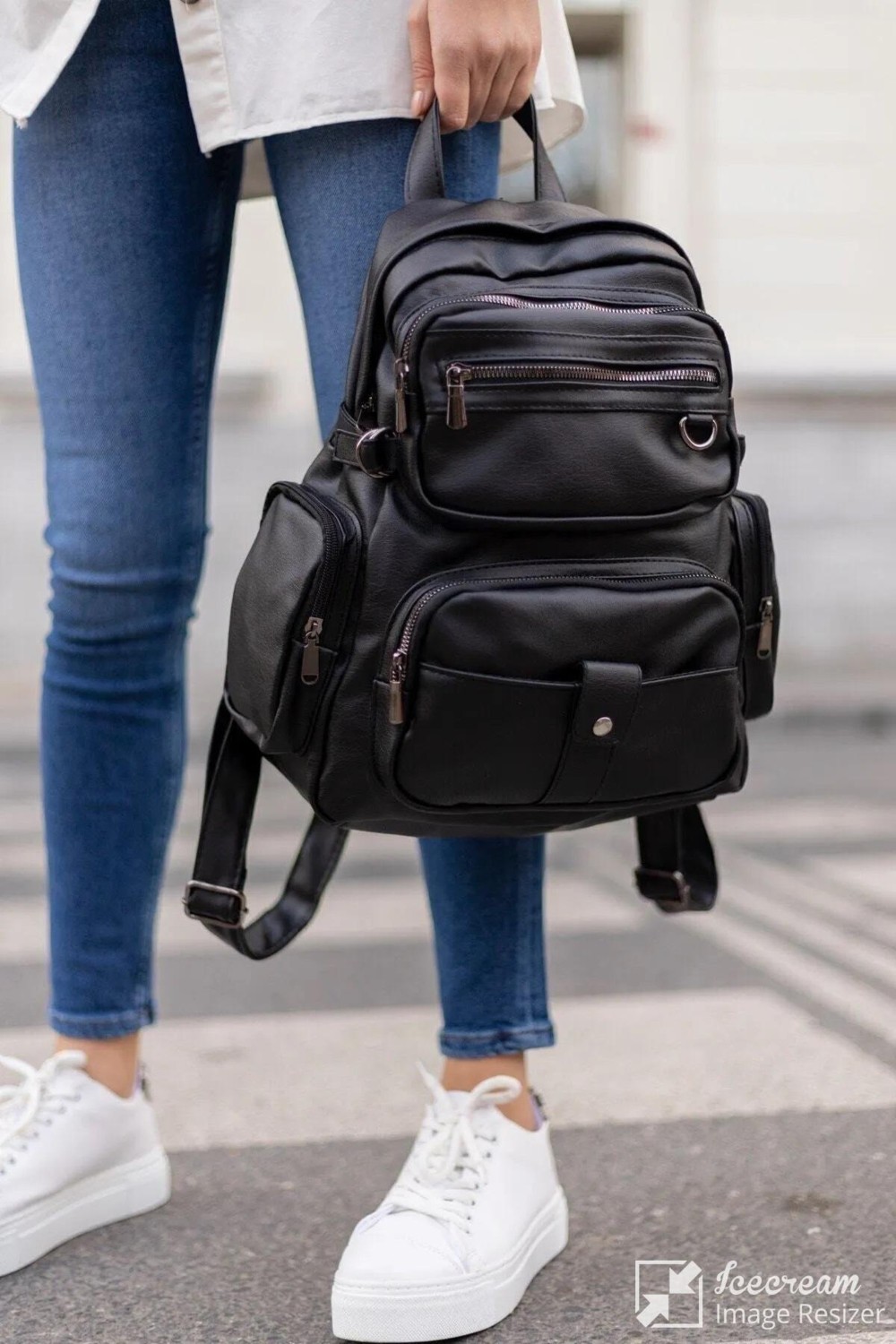 My Geppeto Bag Yıkama Deri Kadın Sırt Çantası Siyah
