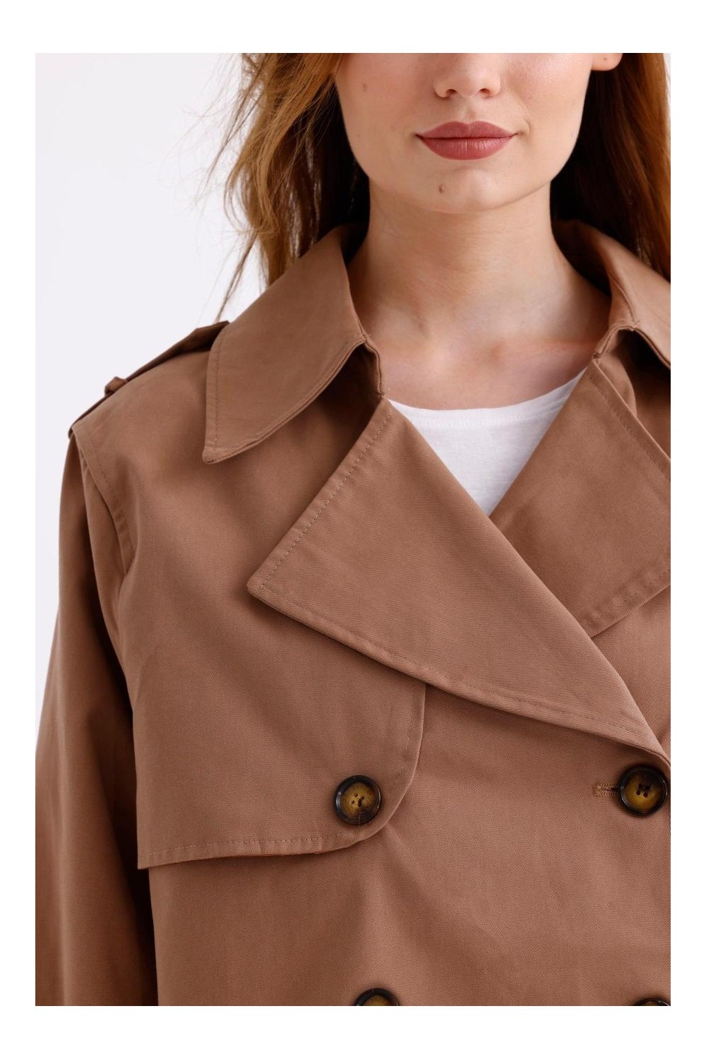 Pastelastore %100 Pamuk Gabardin Astarlı Oversize Geniş Kalıp Kadın Crop Kısa Trençkot 1122 görsel 5