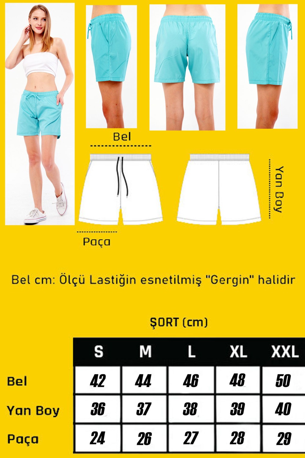 Fantasy Kadın Mint Yeşili Beli Lastikli Cepli Çabuk Kuruma Özellikli Deniz Şortu EDY6110MY görsel 5