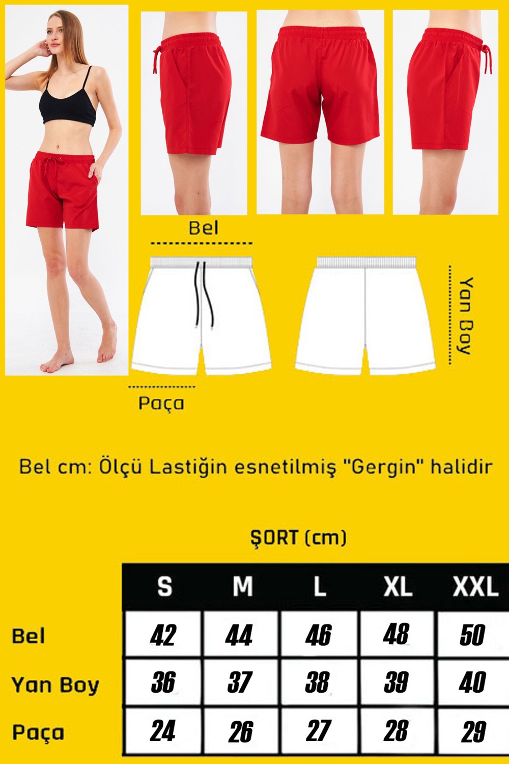 Fantasy Kadın Kırmızı Beli Lastikli Cepli Çabuk Kuruma Özellikli Deniz Şortu EDY6110K görsel 5