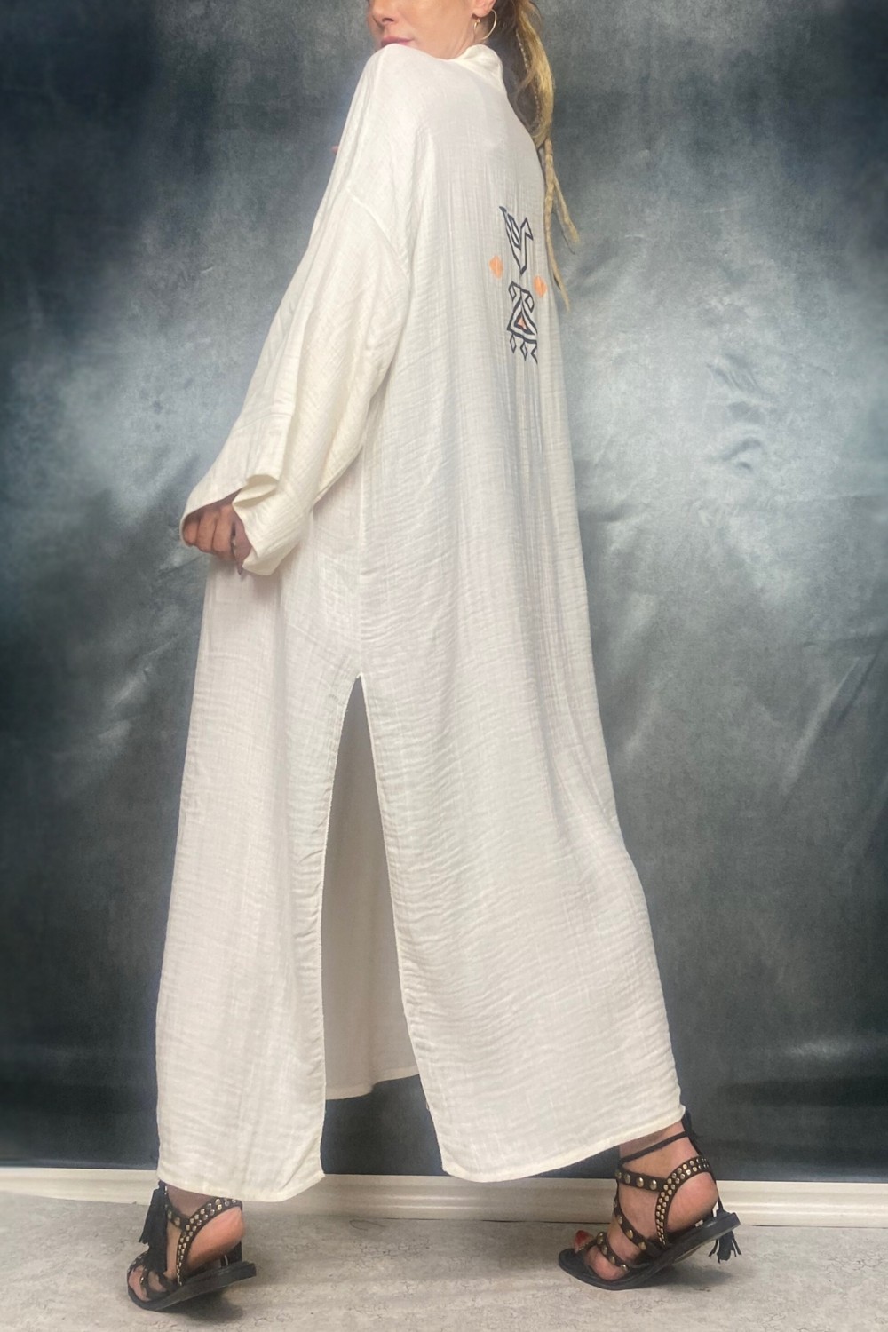 Quincey Taş Baskı Handmade Bambu Kumaş Kimono Plaj görsel 2