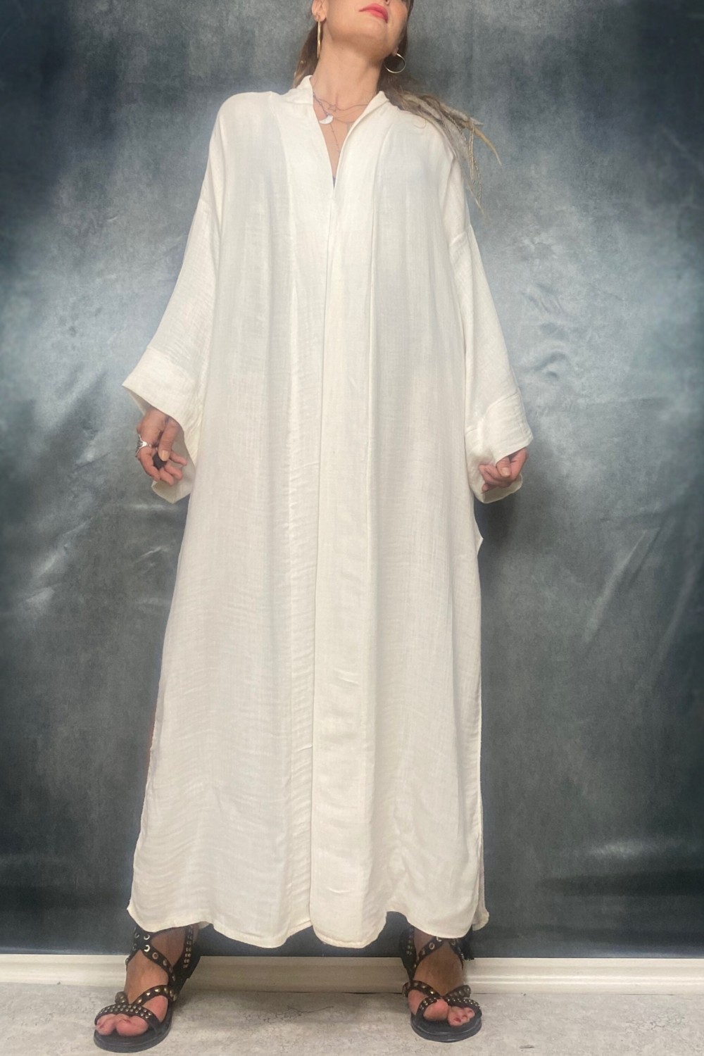 Quincey Taş Baskı Handmade Bambu Kumaş Kimono Plaj görsel 3