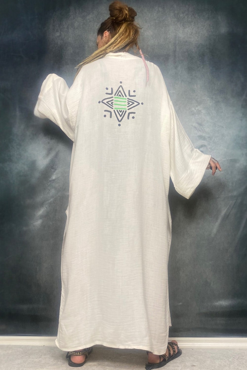 Quincey Taş Baskı Handmade Bambu Kumaş Kimono Plaj