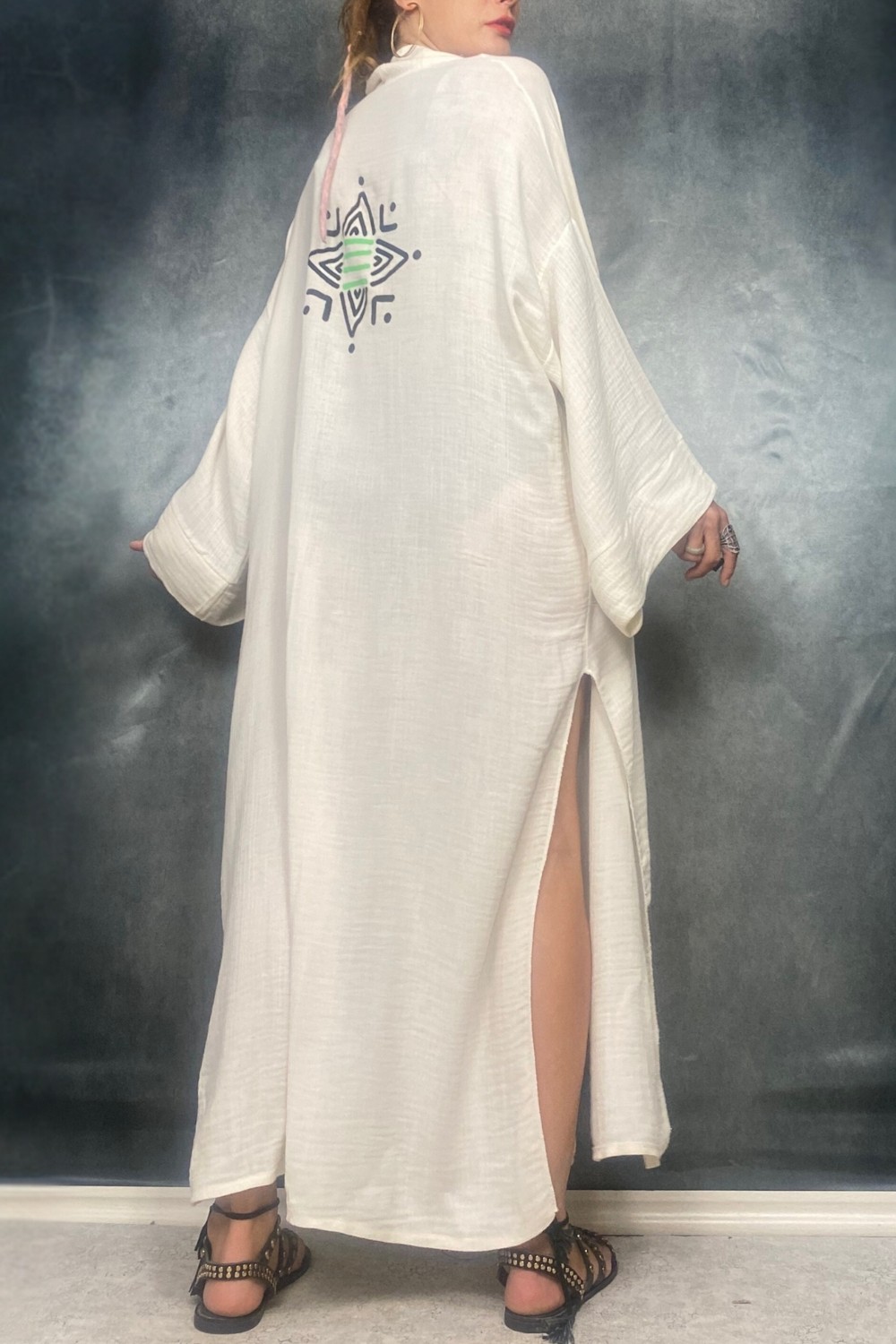 Quincey Taş Baskı Handmade Bambu Kumaş Kimono Plaj görsel 2