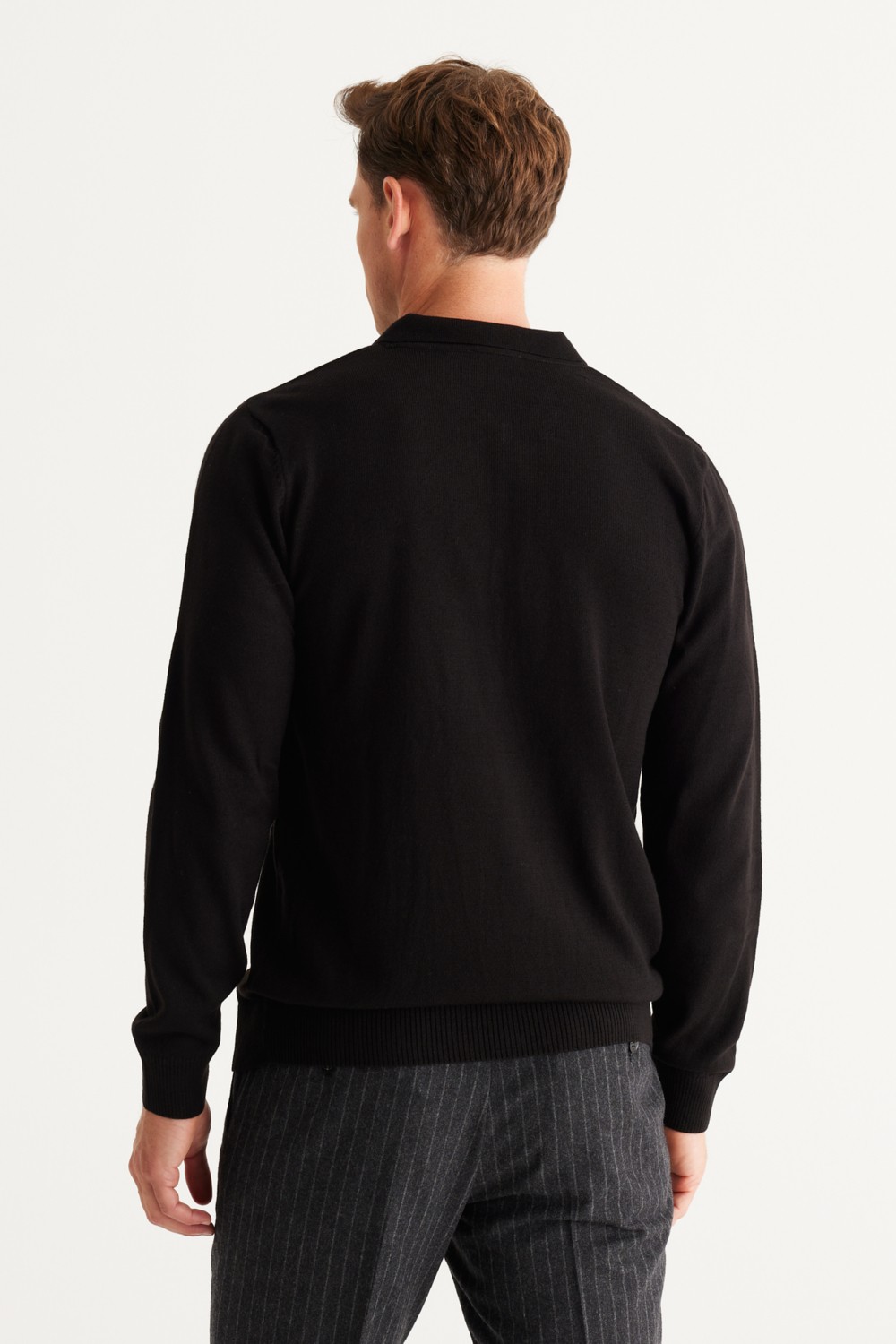 Altınyıldız Classics ALTINYILDIZ CLASSICS Erkek Siyah Tüylenme Yapmayan Anti Pilling Kumaş Standart Fit Normal Kesim Polo Yaka Triko Kazak görsel 5