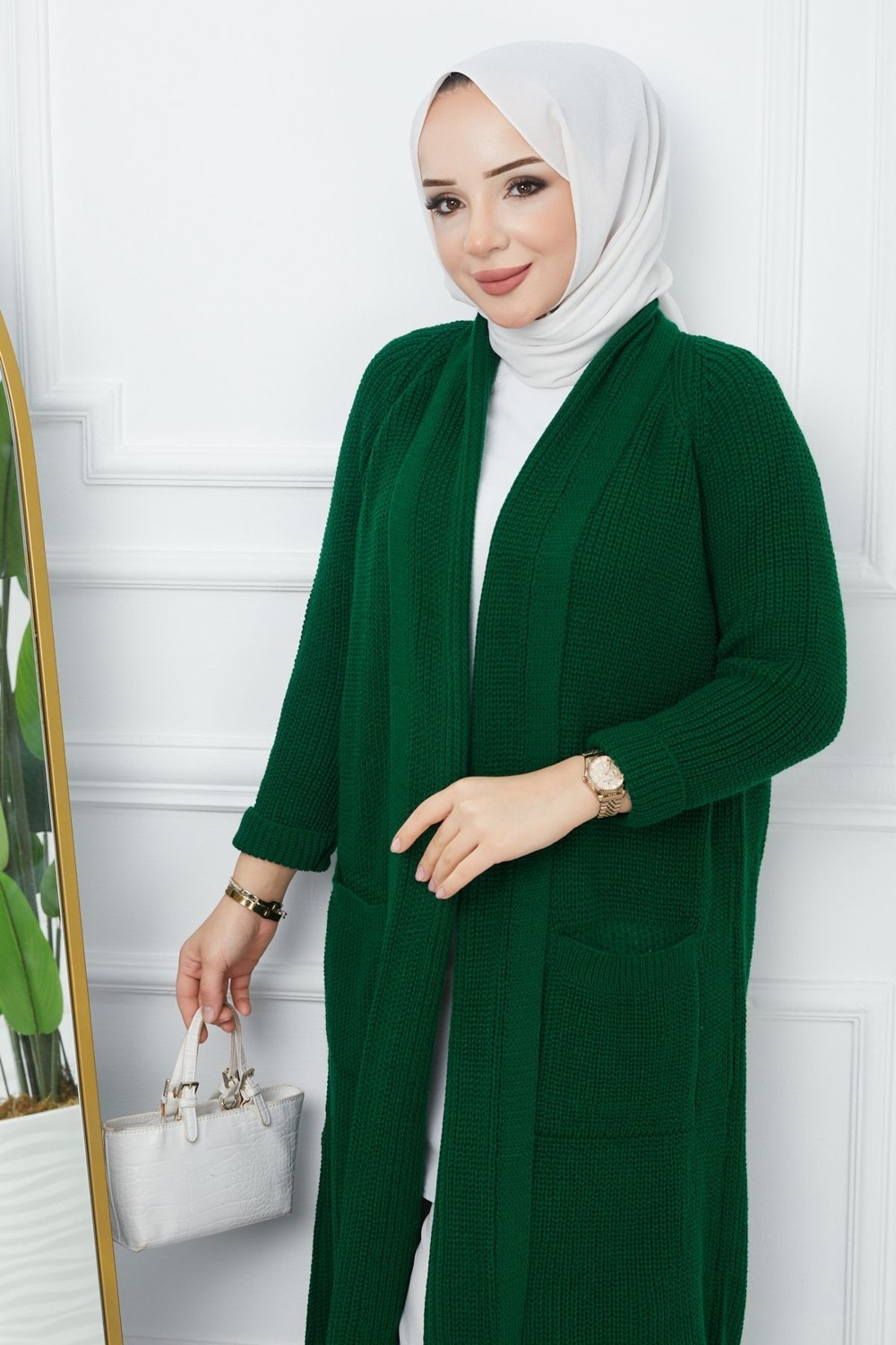 Pamuk Butik Kadın Kışlık Salaş Cepli Uzun Hırka Antrasit Renkli Triko Malzeme ile Şık Tasarım -PMK60 görsel 2
