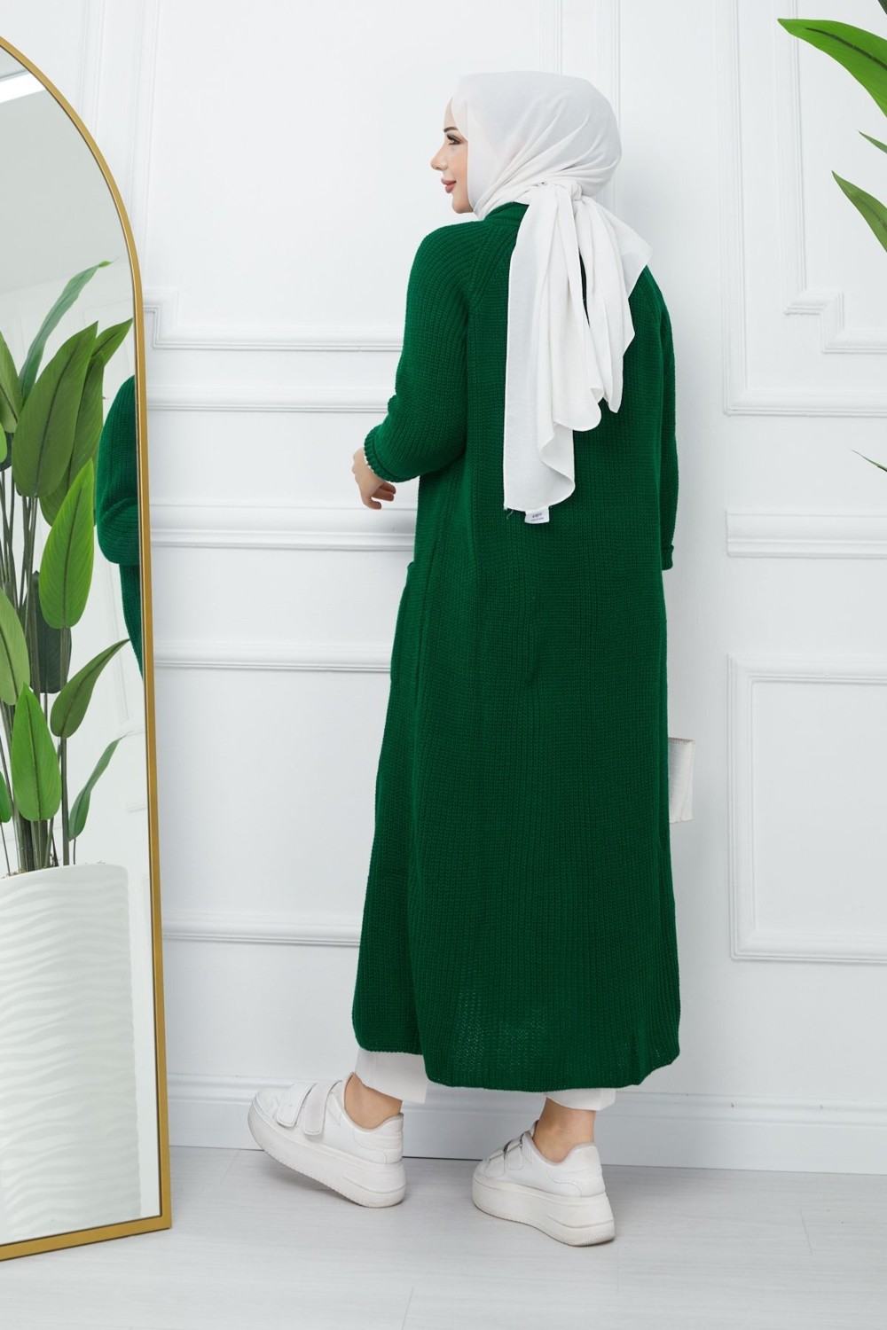 Pamuk Butik Kadın Kışlık Salaş Cepli Uzun Hırka Antrasit Renkli Triko Malzeme ile Şık Tasarım -PMK60 görsel 4