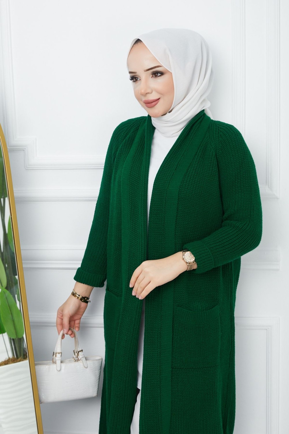Pamuk Butik Kadın Kışlık Salaş Cepli Uzun Hırka Antrasit Renkli Triko Malzeme ile Şık Tasarım -PMK60 görsel 5