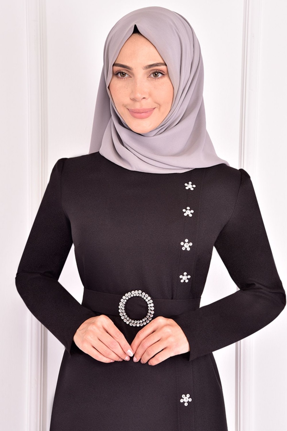 Ayşe Melek Tasarım Taşlı Krep Abiye Uzun Tesettür Abiye Elbise 2398 görsel 3
