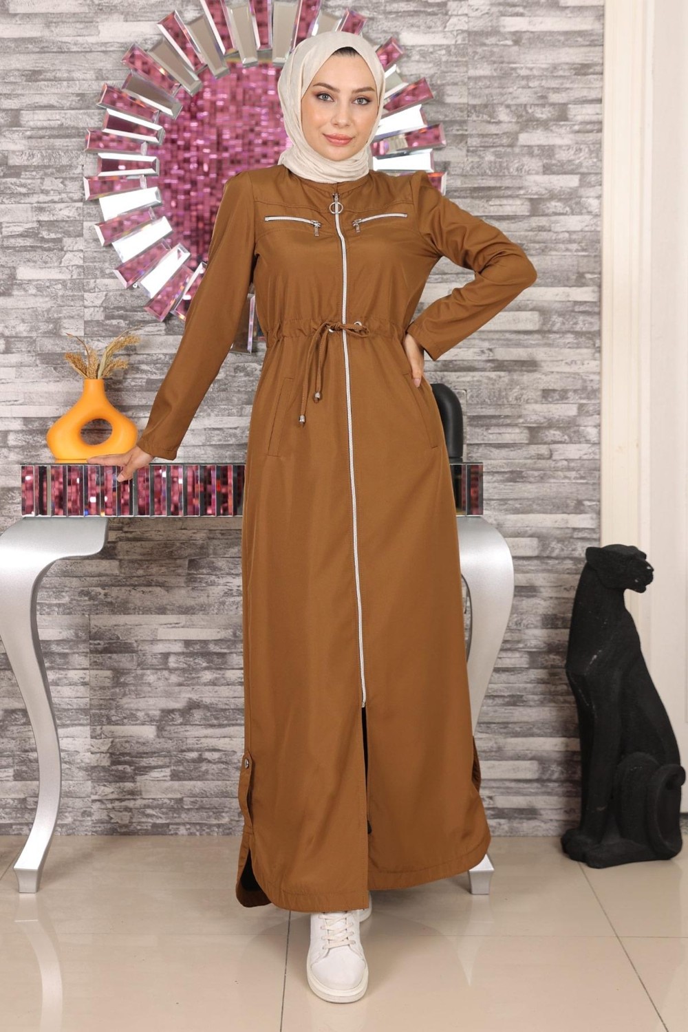 Missvalle Fermuarlı Ferace Taba 10012 görsel 3
