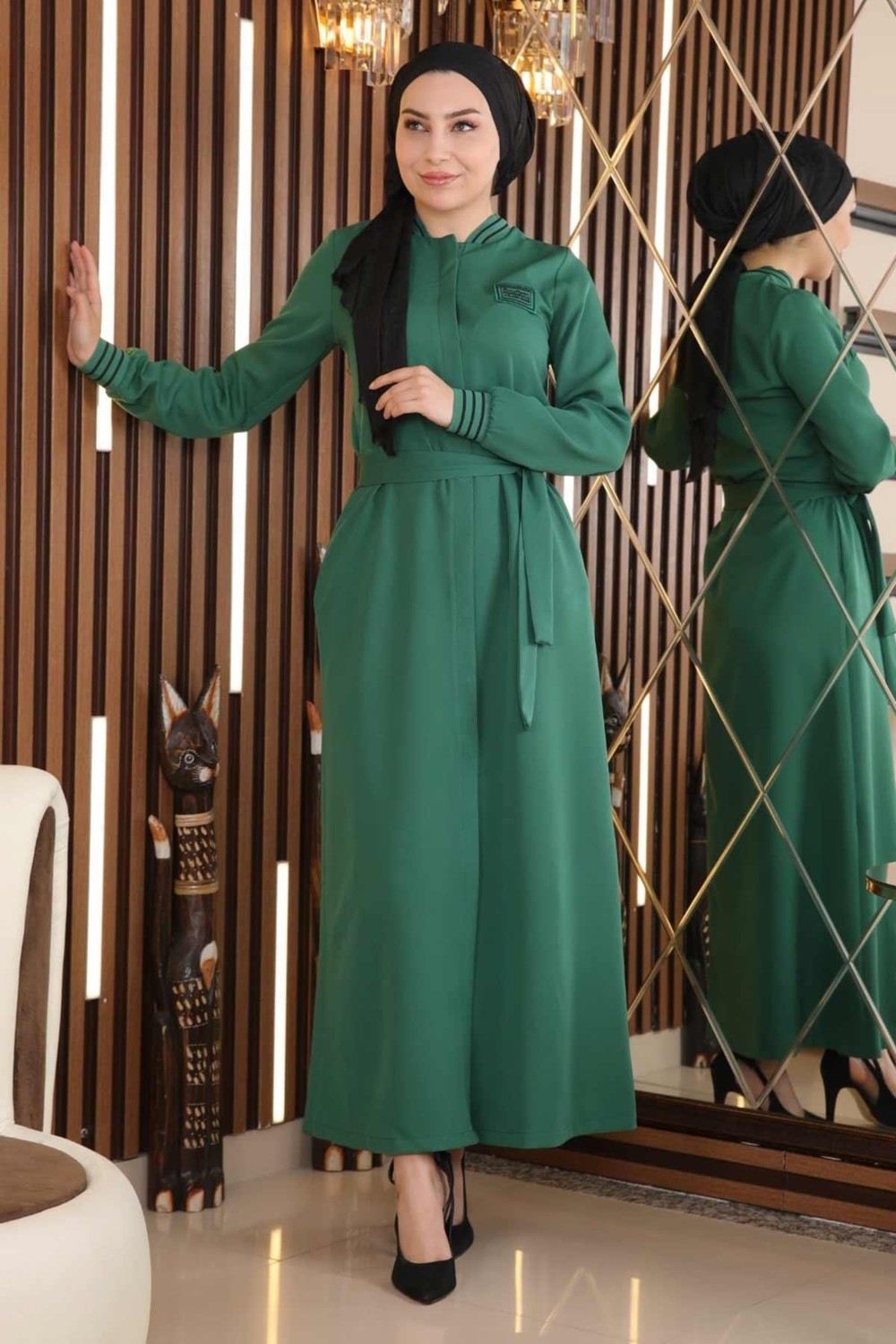 Missvalle Gizli Düğmeli Ribanalı Ferace Zümrüt 18901 görsel 4