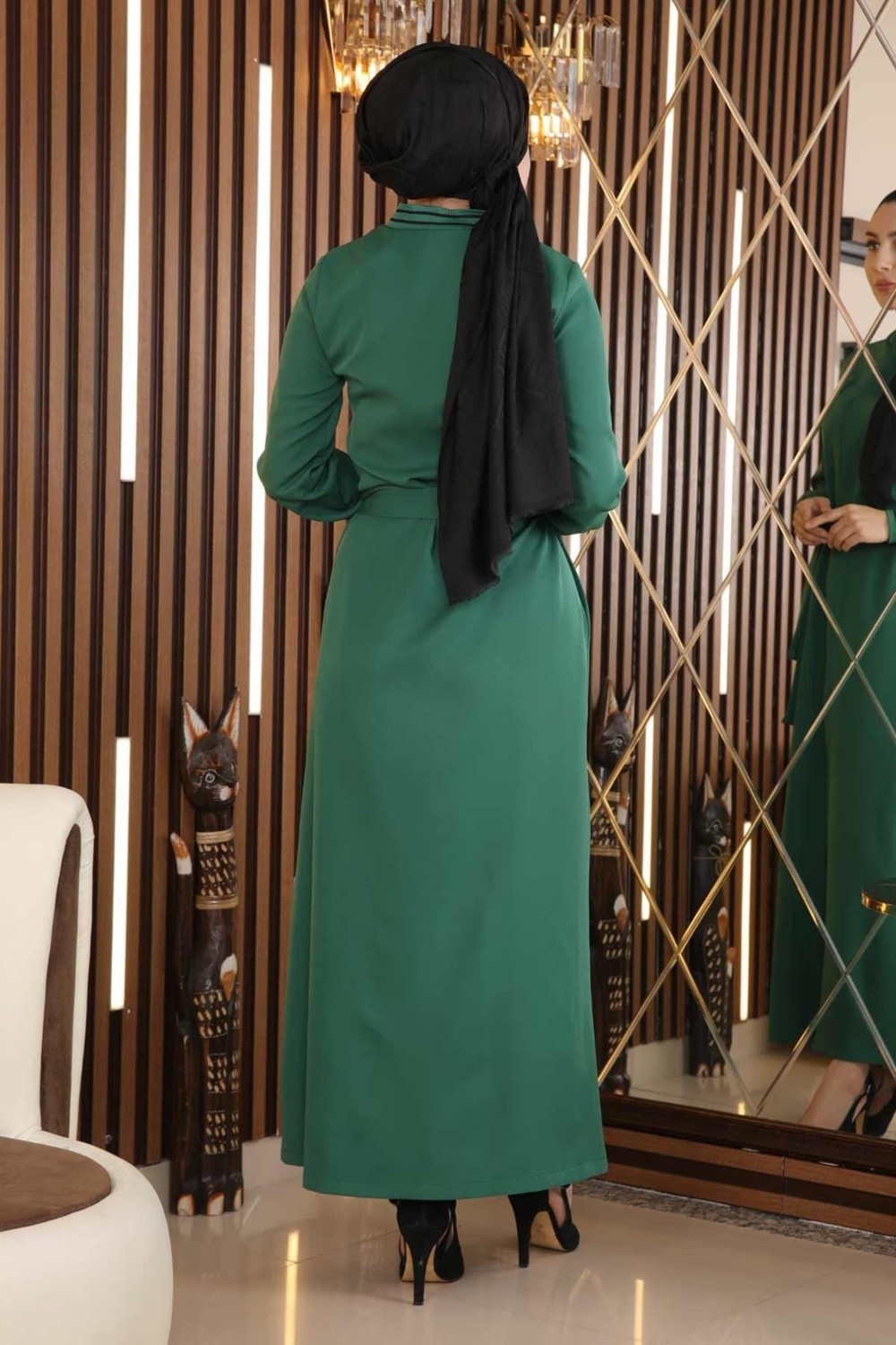 Missvalle Gizli Düğmeli Ribanalı Ferace Zümrüt 18901 görsel 5