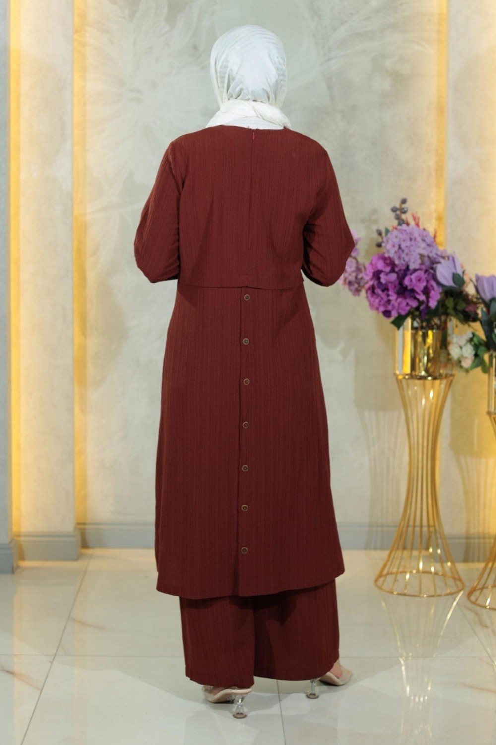 Missvalle Düğmeli Tesettür Takım Taba 10358 görsel 4