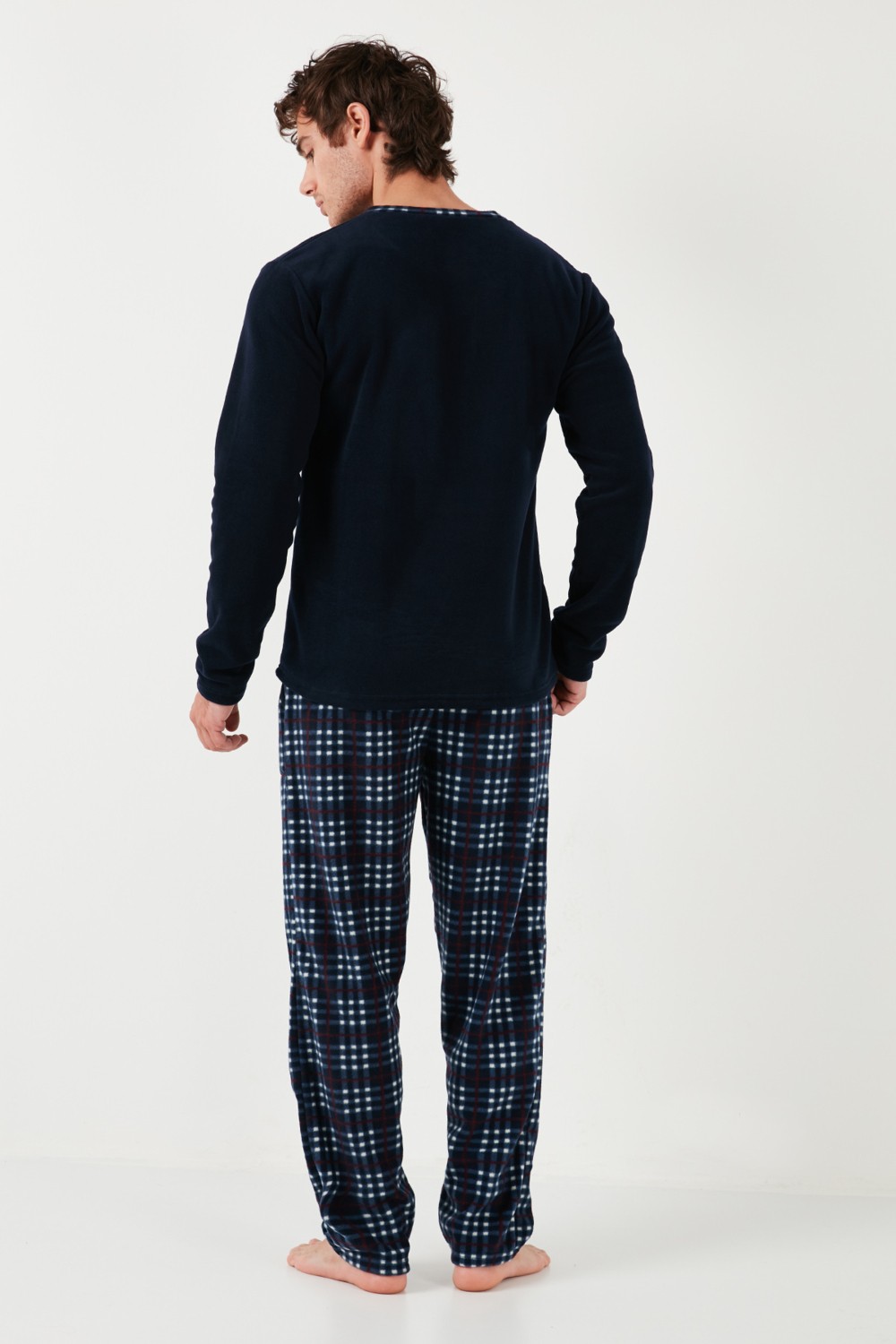 Buratti Ekoseli Regular Fit Düğmeli Bisiklet Yaka Kışlık Polar Pijama Takımı Erkek Pijama Takımı 60961002