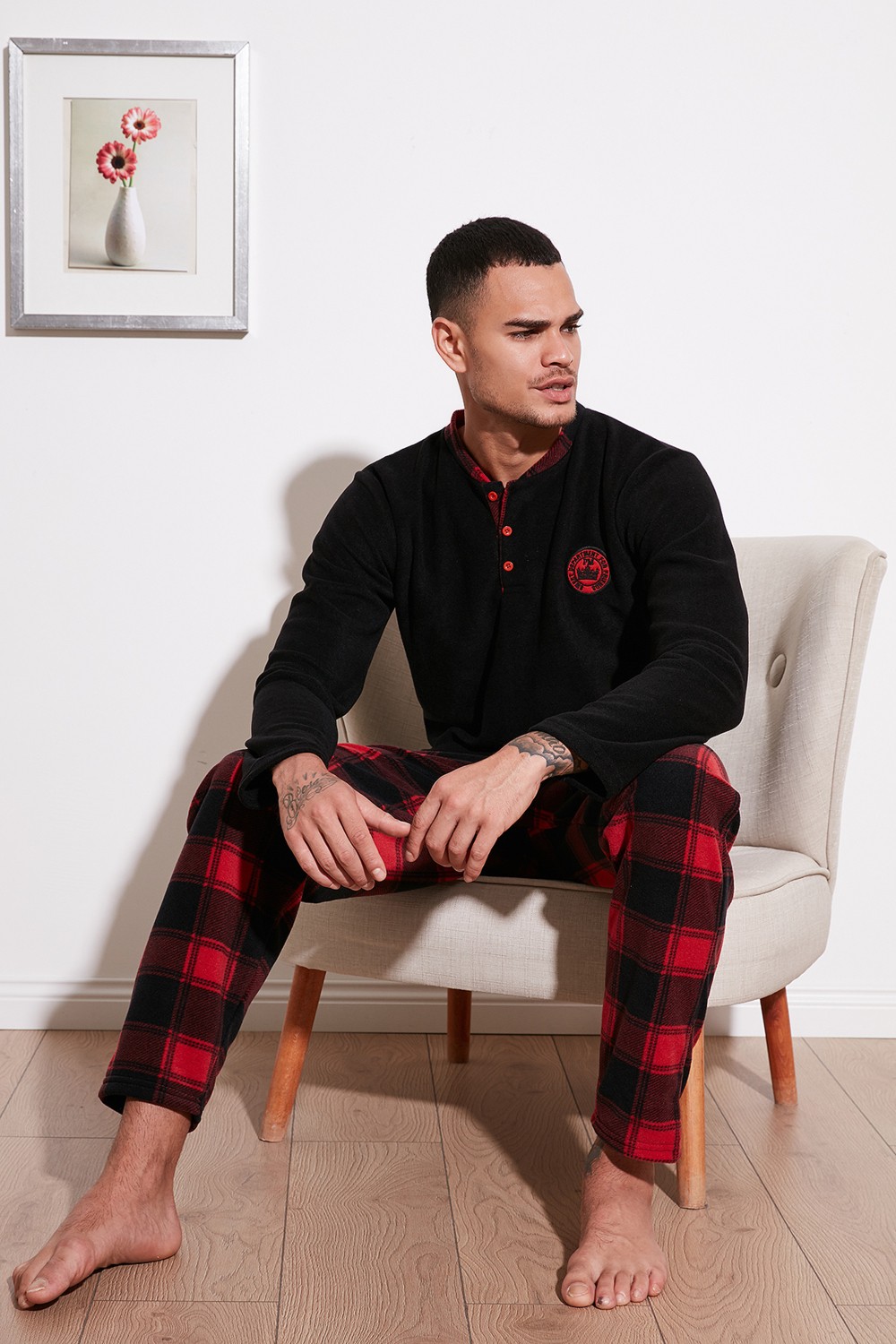 Buratti Ekose Regular Fit Bisiklet Yaka Kışlık Polar Pijama Takımı Erkek Pijama Takımı 609610013W4
