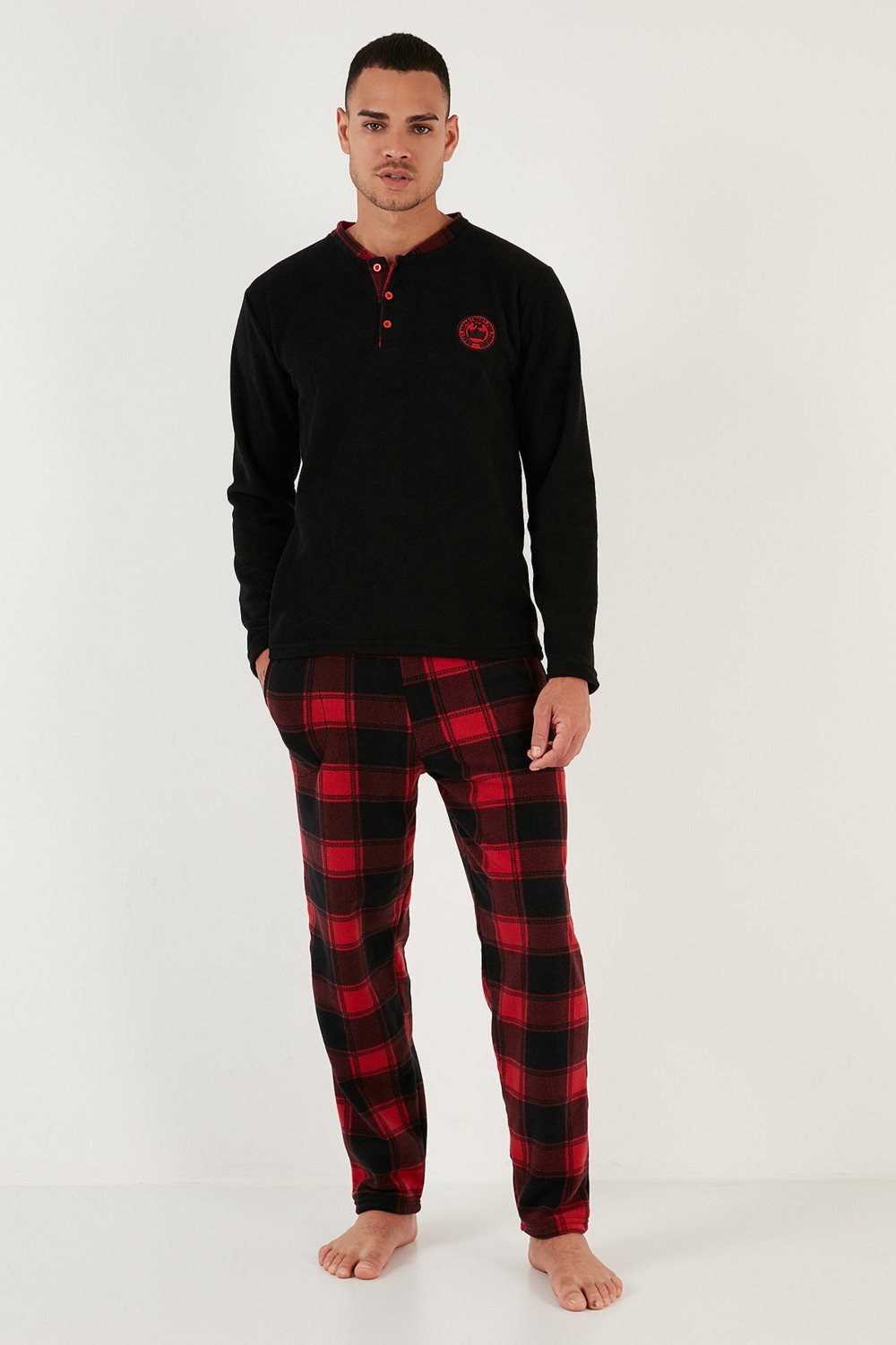 Buratti Ekose Regular Fit Bisiklet Yaka Kışlık Polar Pijama Takımı Erkek Pijama Takımı 609610013W4 görsel 2