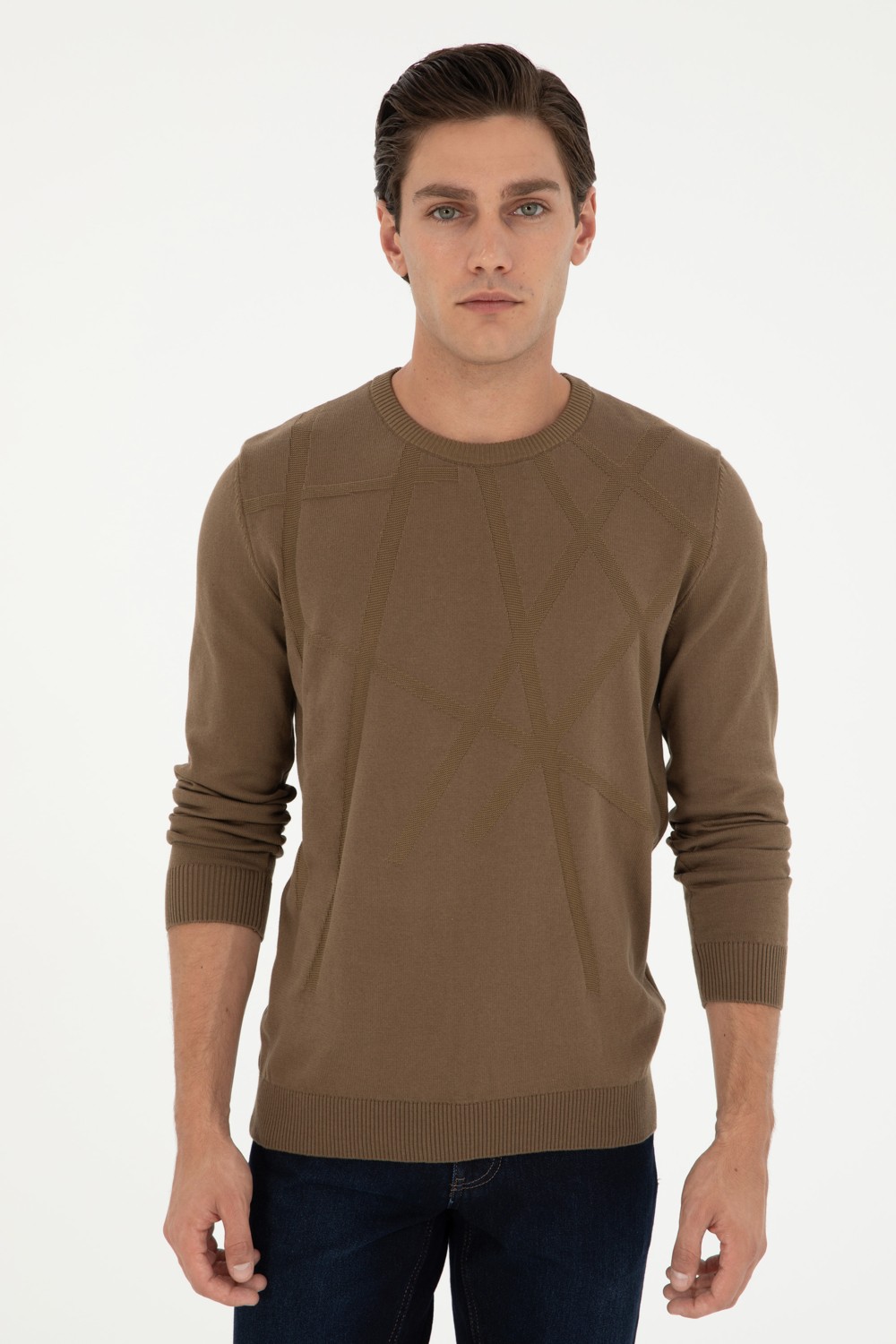 U.S. Polo Assn. Erkek Slim Fit Bisiklet Yaka Antrasit Kazak 50292869-VR006 görsel 3