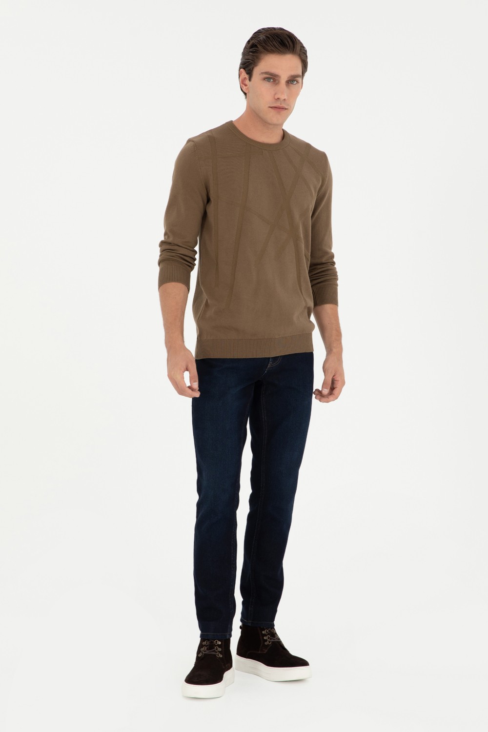 U.S. Polo Assn. Erkek Slim Fit Bisiklet Yaka Antrasit Kazak 50292869-VR006 görsel 4