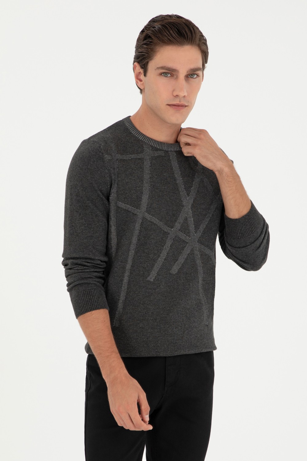 U.S. Polo Assn. Erkek Slim Fit Bisiklet Yaka Antrasit Kazak 50292869-VR006