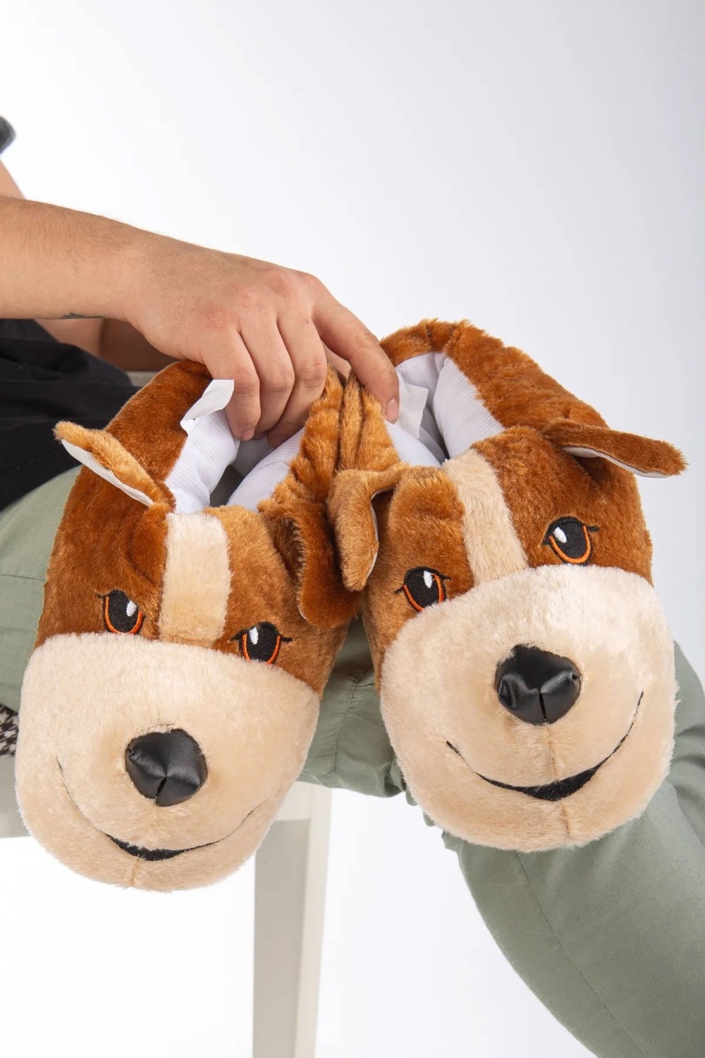 Albishoes Erkek Köpek Figür Sessiz Taban Peluş Ev Botu Kaydırmaz Kışlık Hafif Sevimli Panduf görsel 3