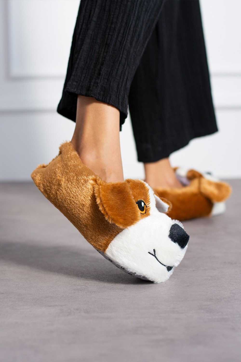 Albishoes Sevimli Köpek Hayvan Figürlü Peluş Yumuşak Taban Ev Botu Kışlık Hayvanlı Ev Panduf (30-40)