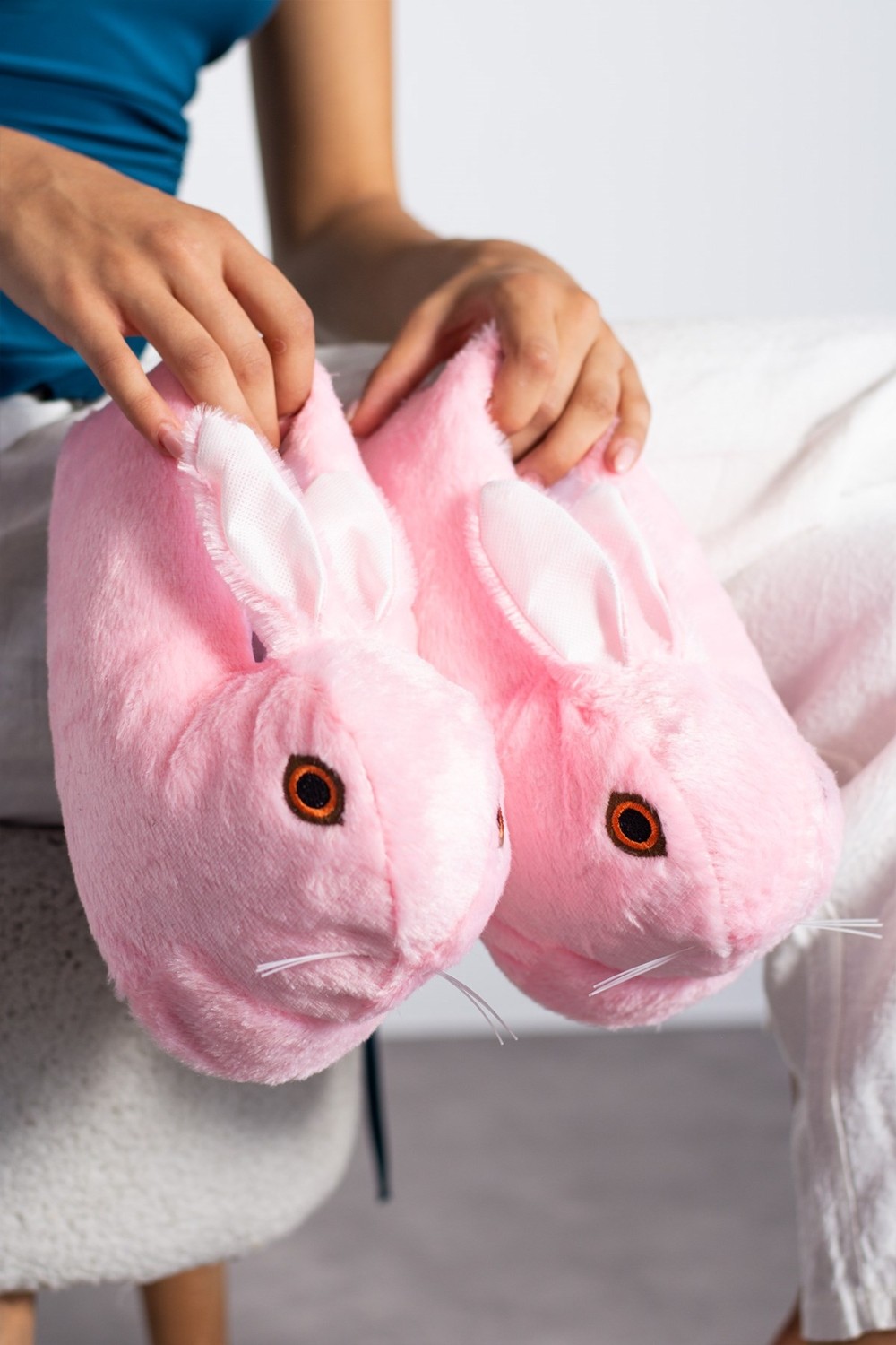 Albishoes Tavşanlı Hayvan Figürlü Peluş Panduf Kadın Ev Botu Ev Panduf Hafif Ses Yapmaz Taban(30-40) görsel 4