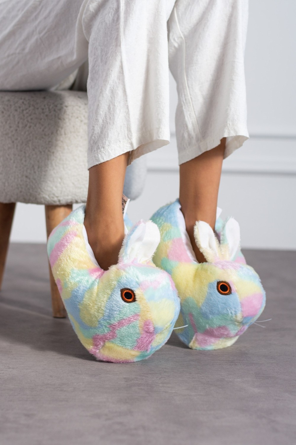 Albishoes Tavşanlı Hayvan Figürlü Peluş Panduf Kadın Ev Botu Ev Panduf Hafif Ses Yapmaz Taban(30-40) görsel 6