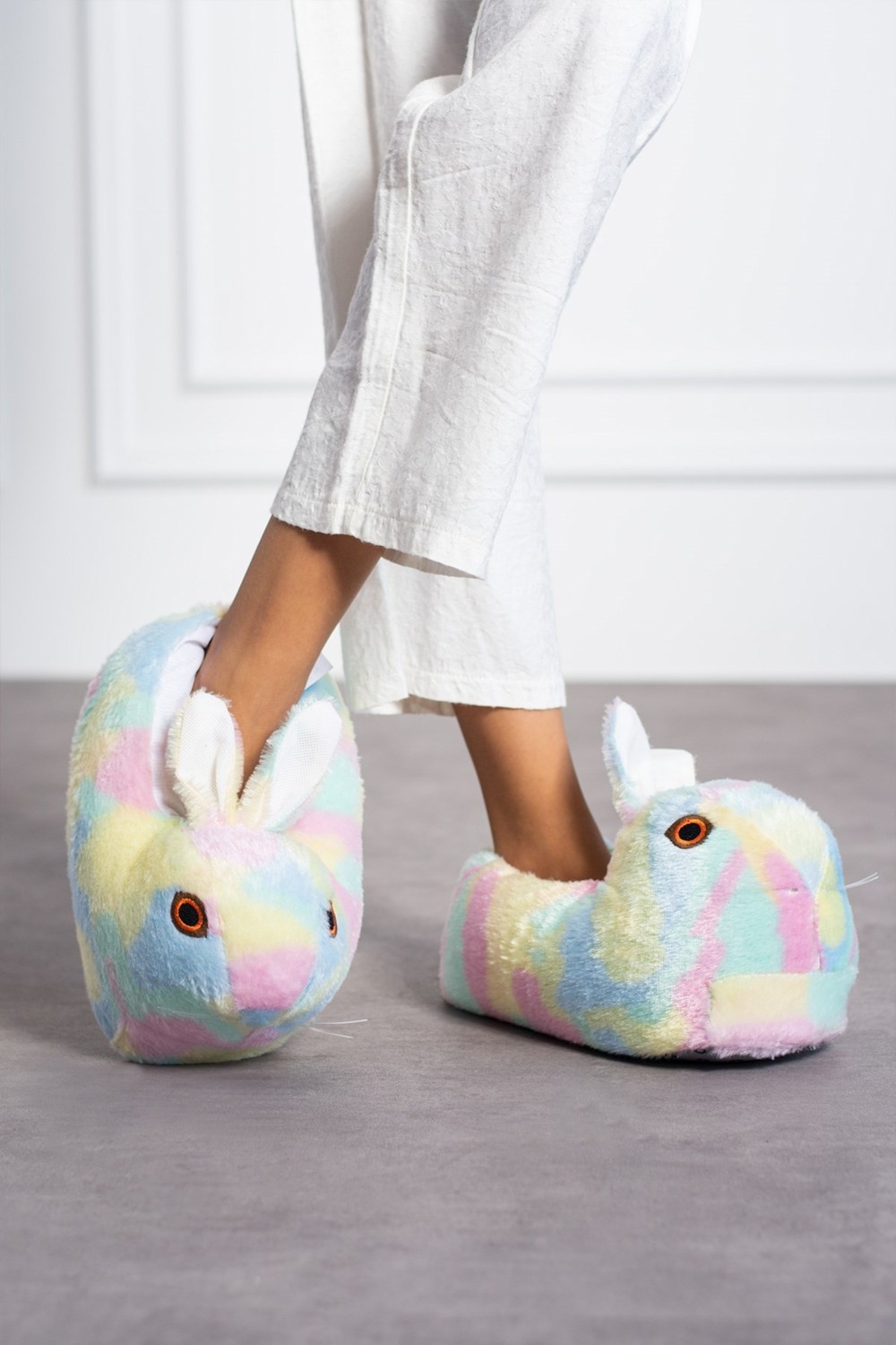 Albishoes Tavşanlı Hayvan Figürlü Peluş Panduf Kadın Ev Botu Ev Panduf Hafif Ses Yapmaz Taban(30-40) görsel 7