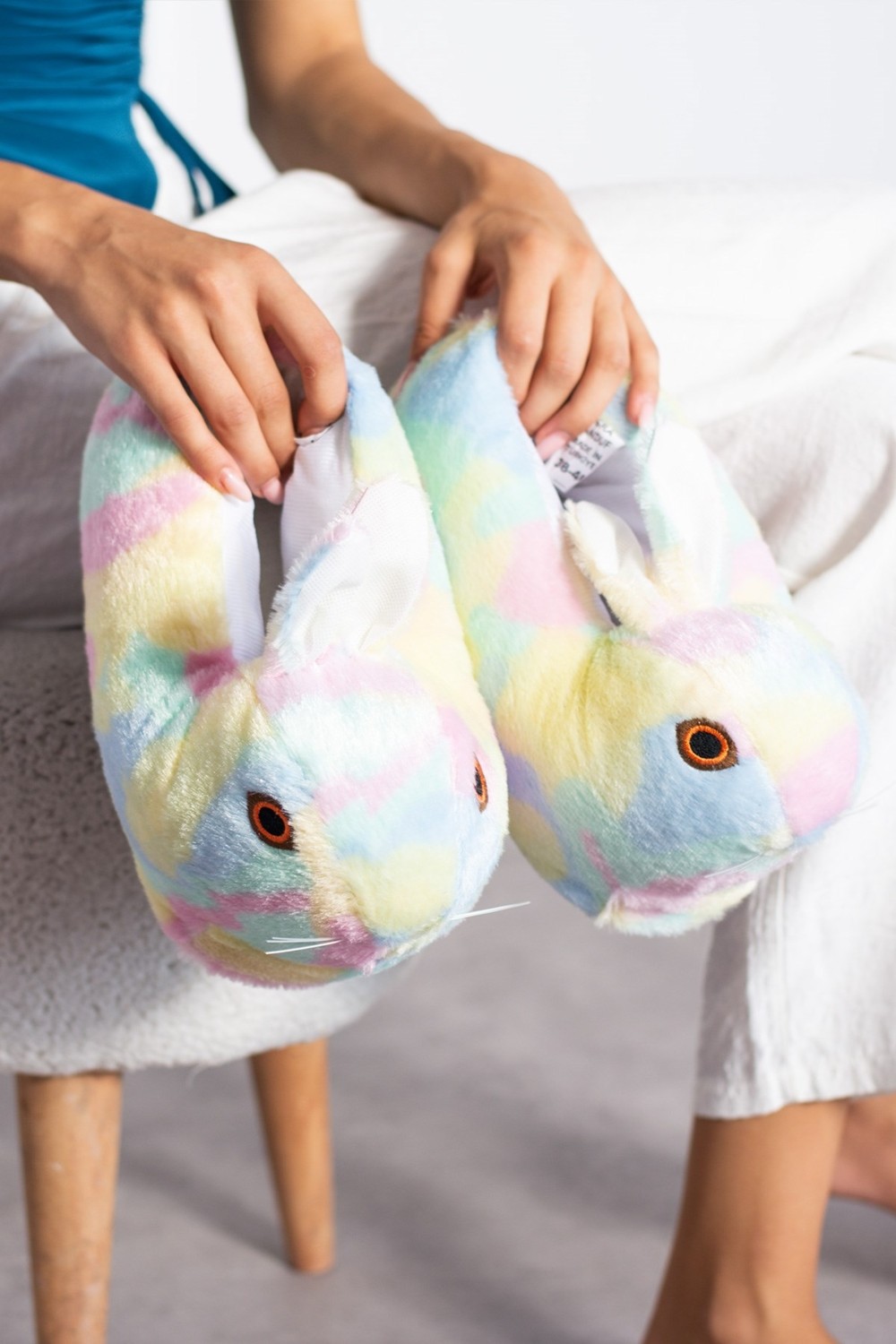 Albishoes Tavşanlı Hayvan Figürlü Peluş Panduf Kadın Ev Botu Ev Panduf Hafif Ses Yapmaz Taban(30-40) görsel 8
