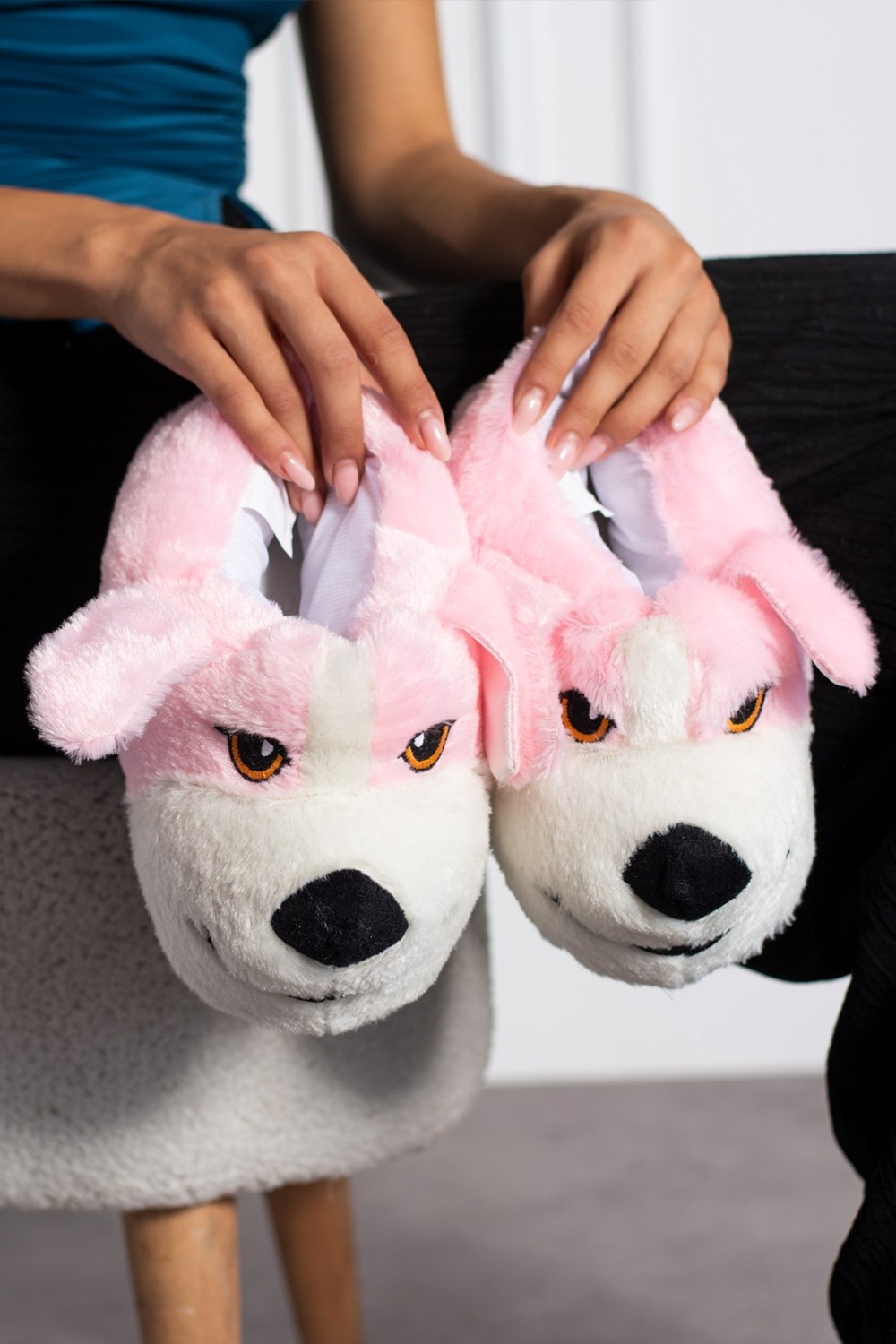 Albishoes Sevimli Köpek Hayvan Figürlü Peluş Yumuşak Taban Ev Botu Kışlık Hayvanlı Ev Panduf (30-40) görsel 2
