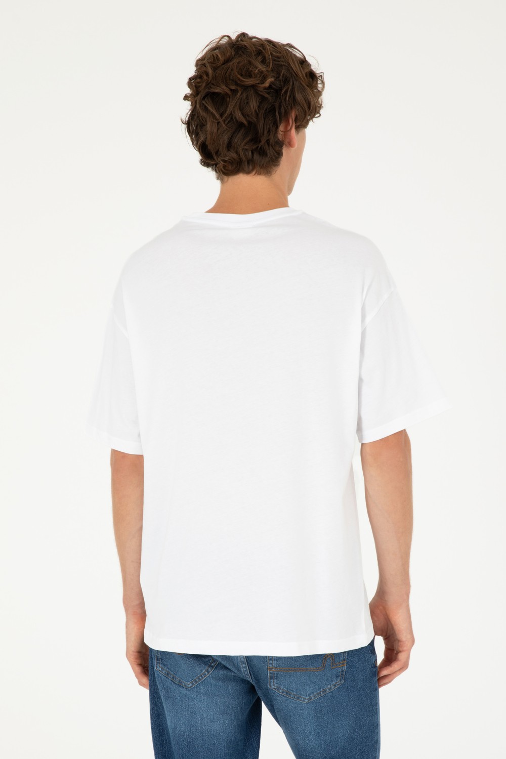 U.S. Polo Assn. Erkek Oversize Fit Bisiklet Yaka Beyaz Tişört 50294288-VR013 görsel 5
