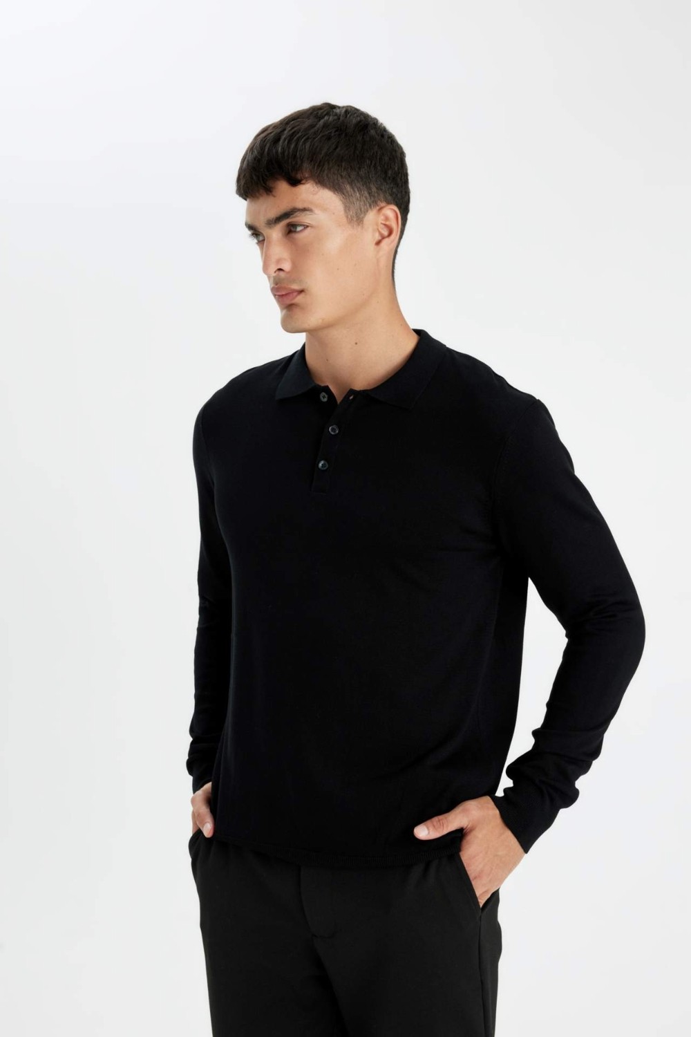 DeFacto Standart Fit Normal Kesim Polo Yaka Yumuşak Dokulu Premium Triko Kazak D0454AX24AU görsel 3
