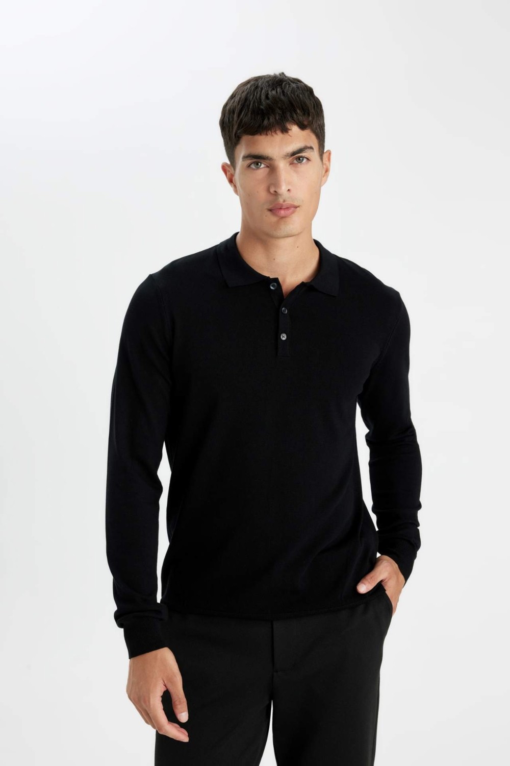 DeFacto Standart Fit Normal Kesim Polo Yaka Yumuşak Dokulu Premium Triko Kazak D0454AX24AU görsel 4