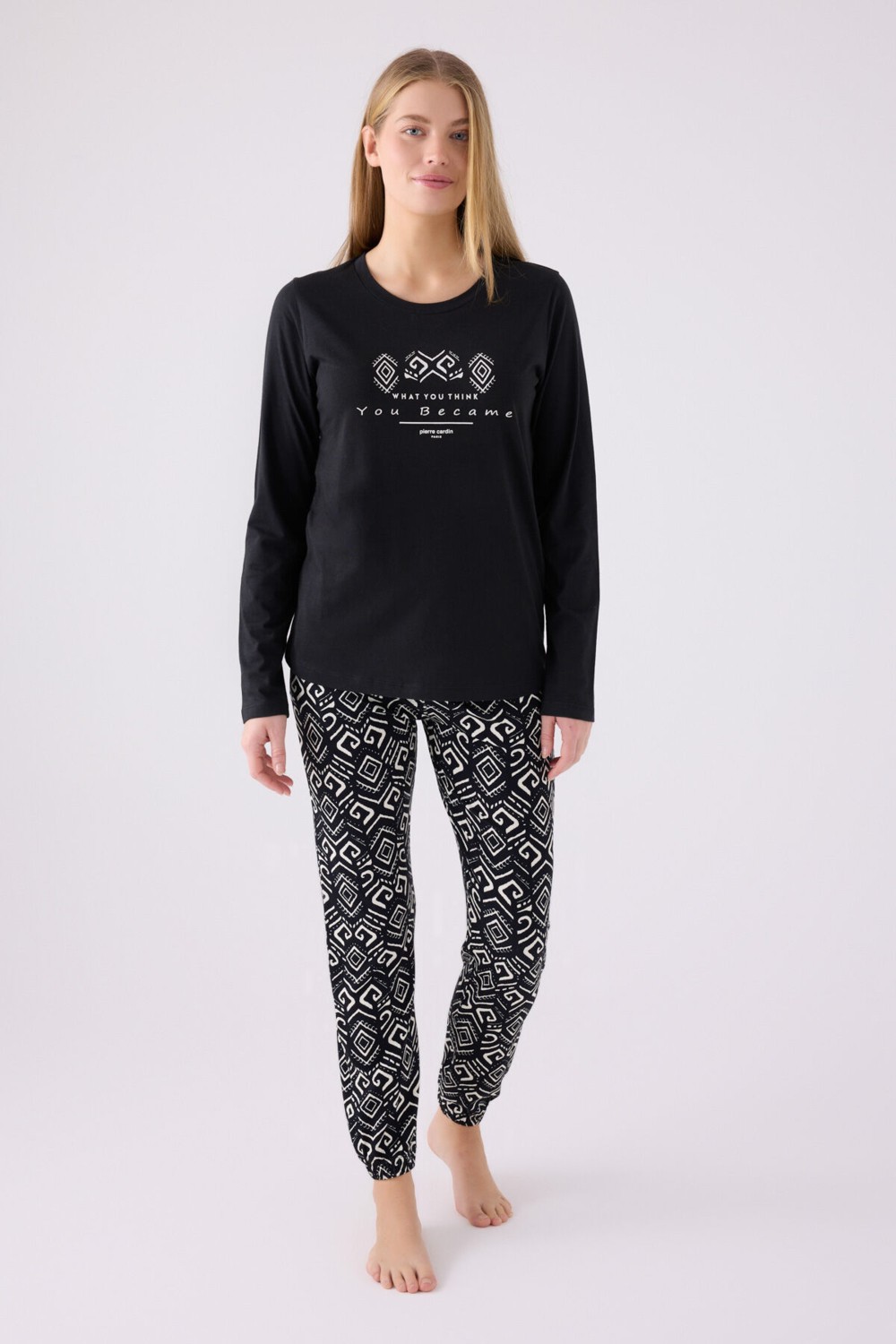 Pierre Cardin Pıerre Cardın Kadın Uzun Kol Pijama Takım PC8869 Siyah görsel 3