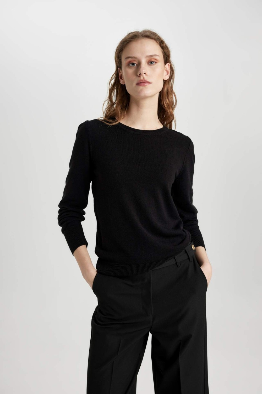 DeFacto Regular Fit Yumuşak Dokulu Bisiklet Yaka Basic Düz Triko Kazak F7091AZ24WN görsel 3