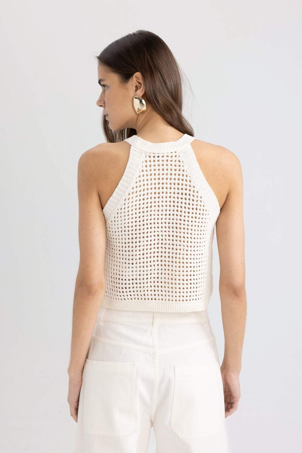 DeFacto Crop Halter Yaka Ajur Triko Atlet C4589AX24SM görsel 5