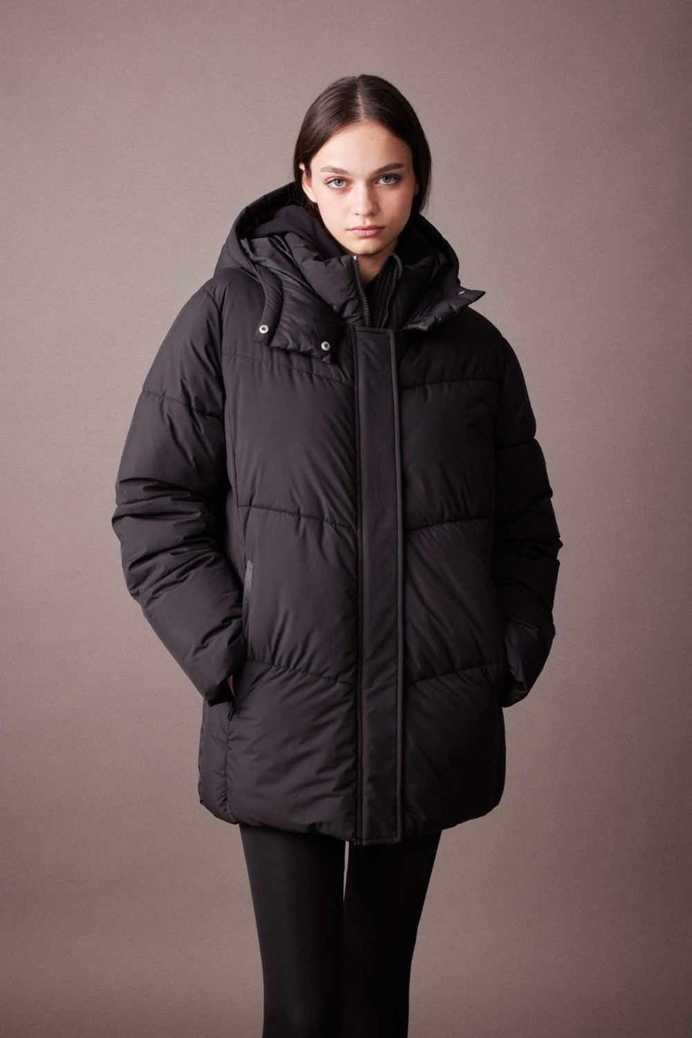 DeFacto Fit Kadın Kapüşonlu Polar Astarlı Puffer Şişme Su Geçirmez Mont Siyah-BK81 2XL Uzun Kol A1553AX23WN görsel 3