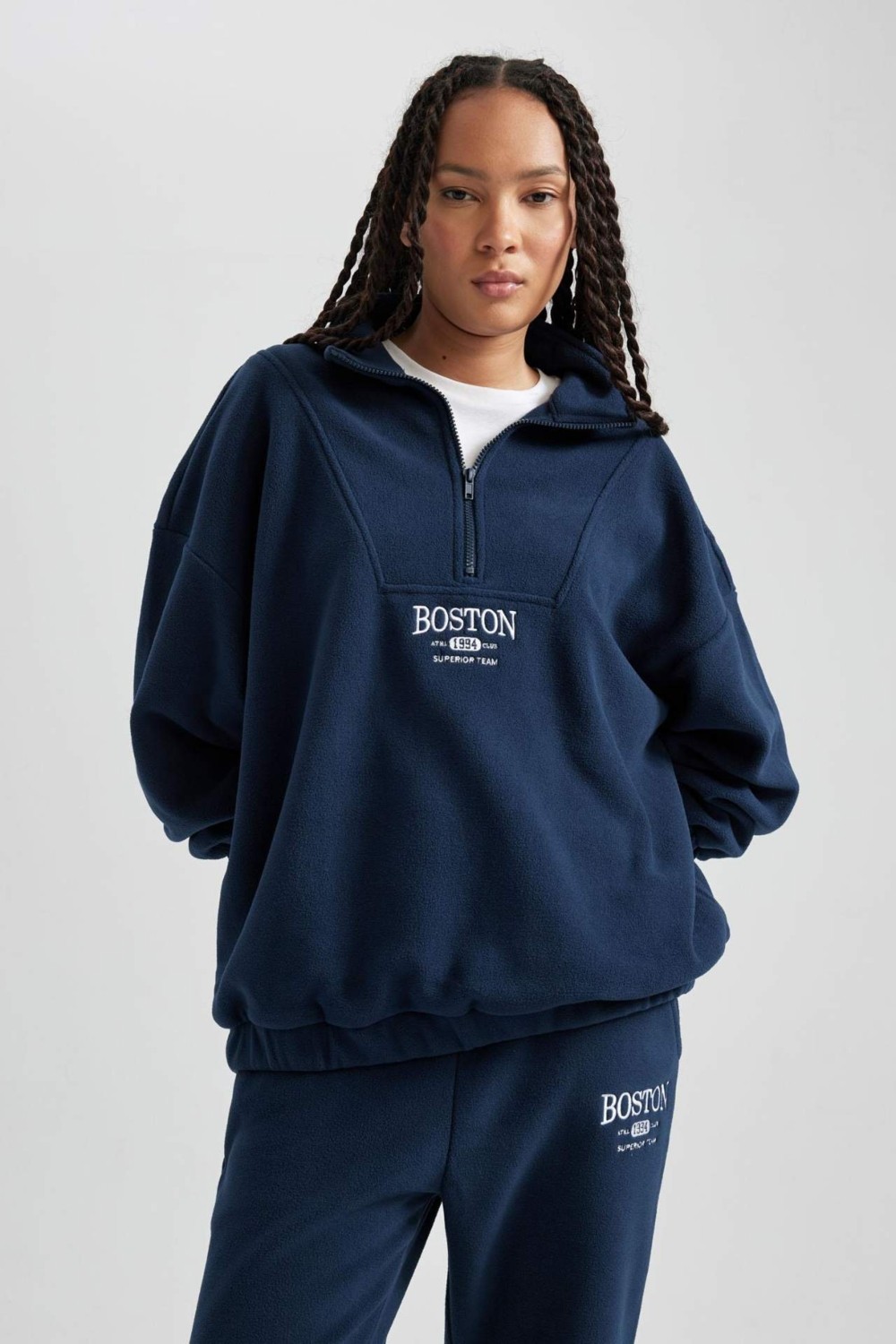 DeFacto Oversize Fit Yarım Fermuarlı Polar Sweatshirt Y2649AZ23WN görsel 4