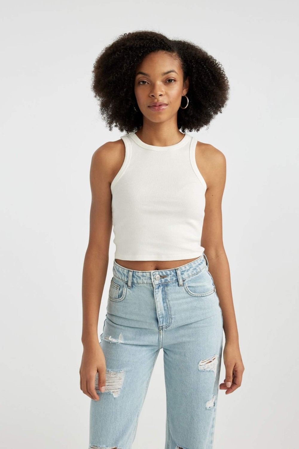 DeFacto Fitted Halter Yaka Fitilli Kaşkorse Basic Atlet U0357AZ24SM görsel 3