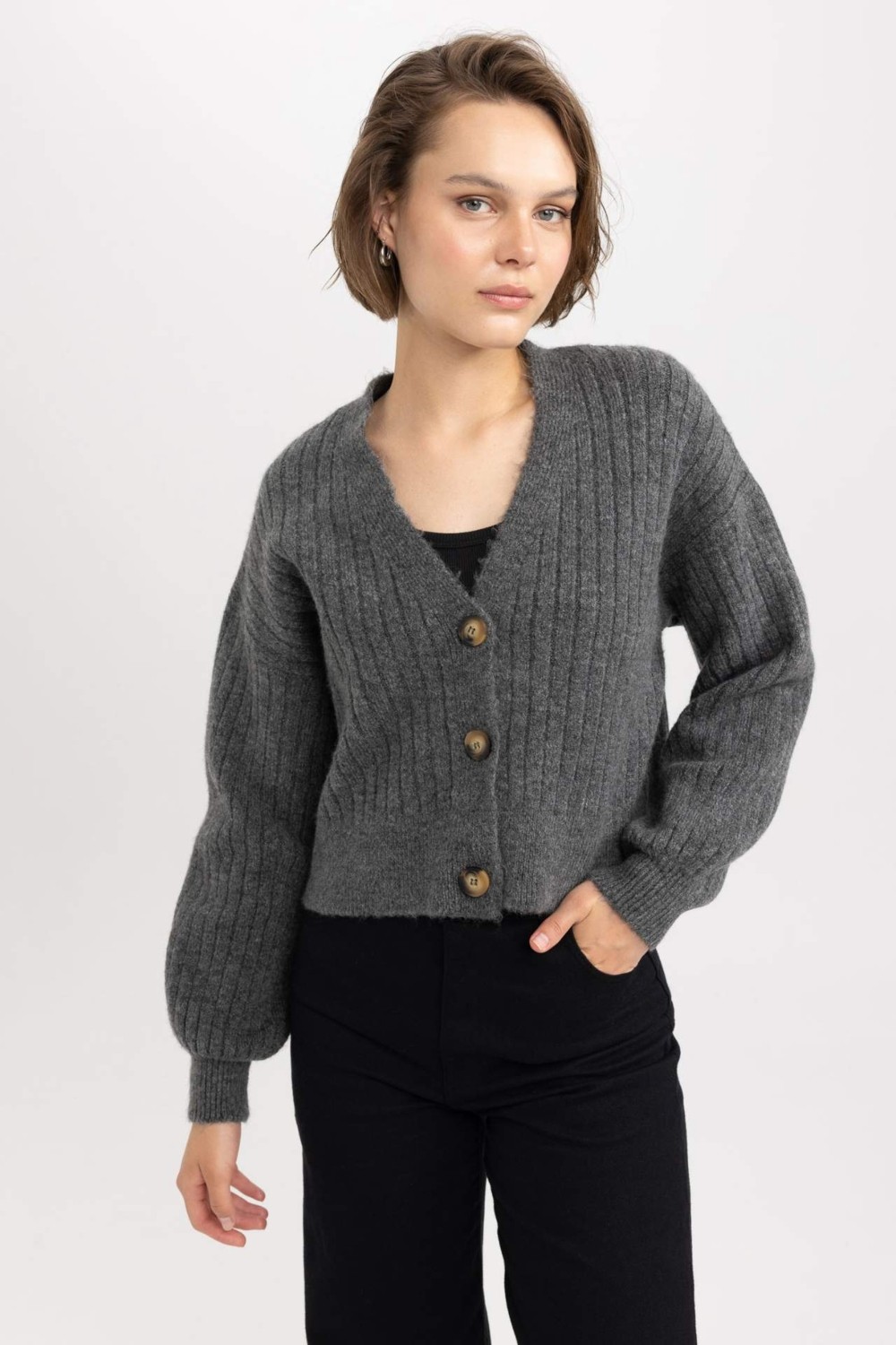 DeFacto Regular Fit V Yaka Triko Hırka R1389AZ23WN