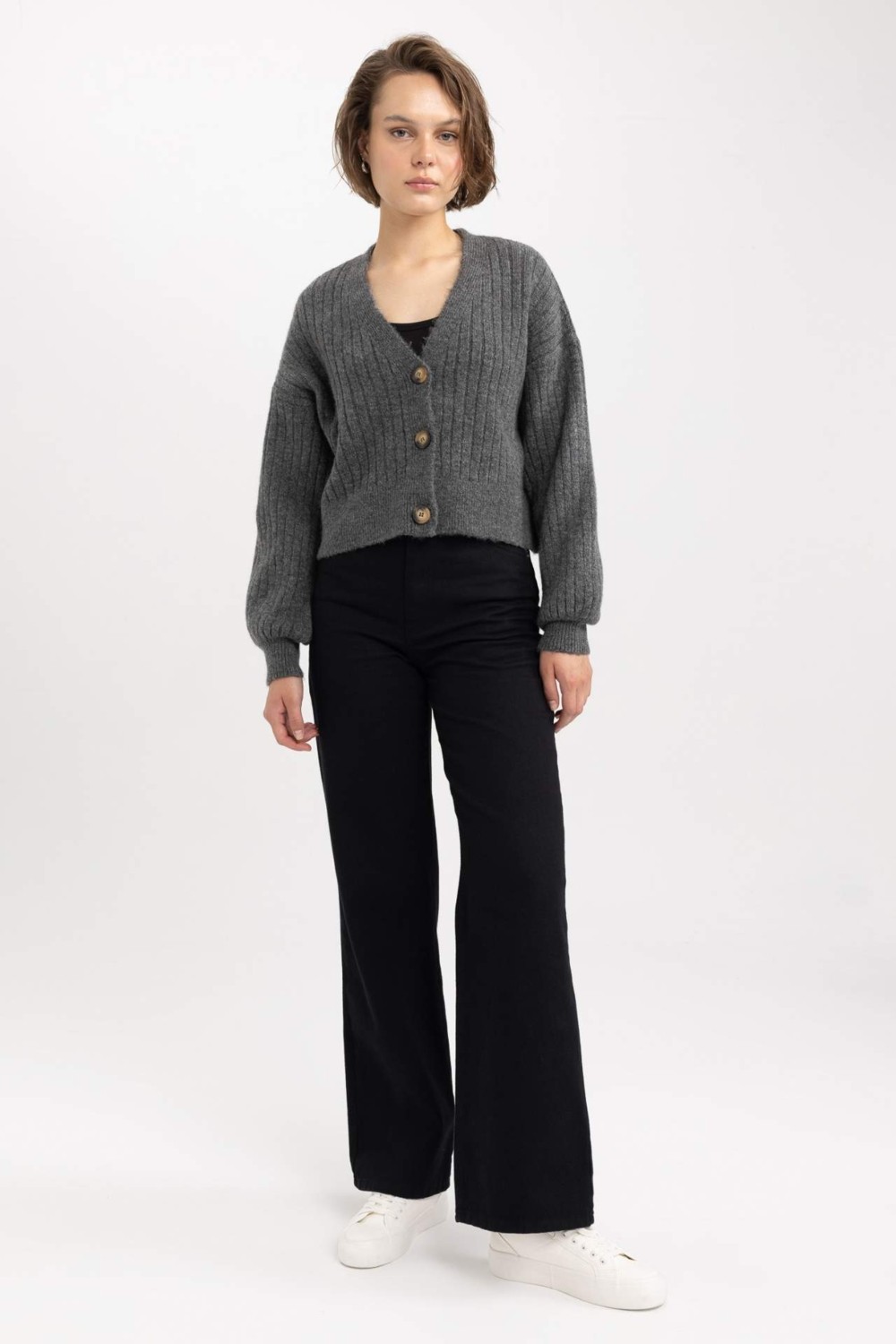 DeFacto Regular Fit V Yaka Triko Hırka R1389AZ23WN görsel 2
