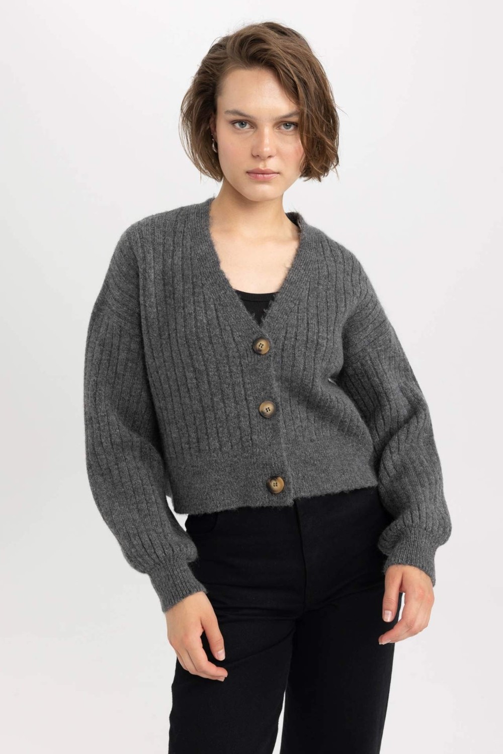 DeFacto Regular Fit V Yaka Triko Hırka R1389AZ23WN görsel 3
