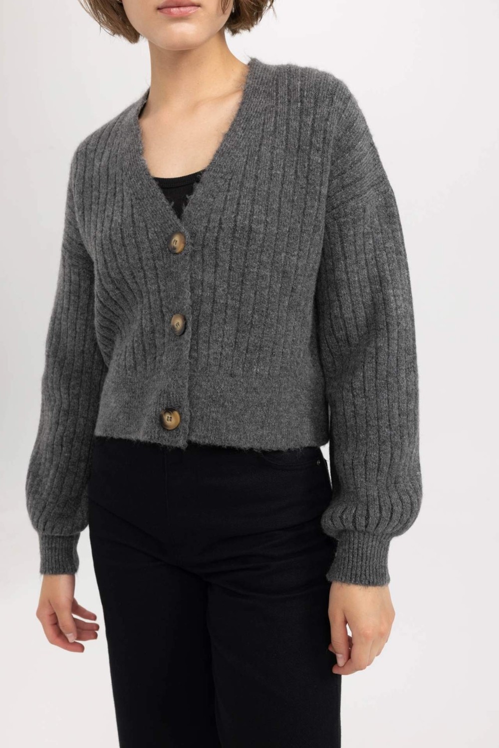 DeFacto Regular Fit V Yaka Triko Hırka R1389AZ23WN görsel 4