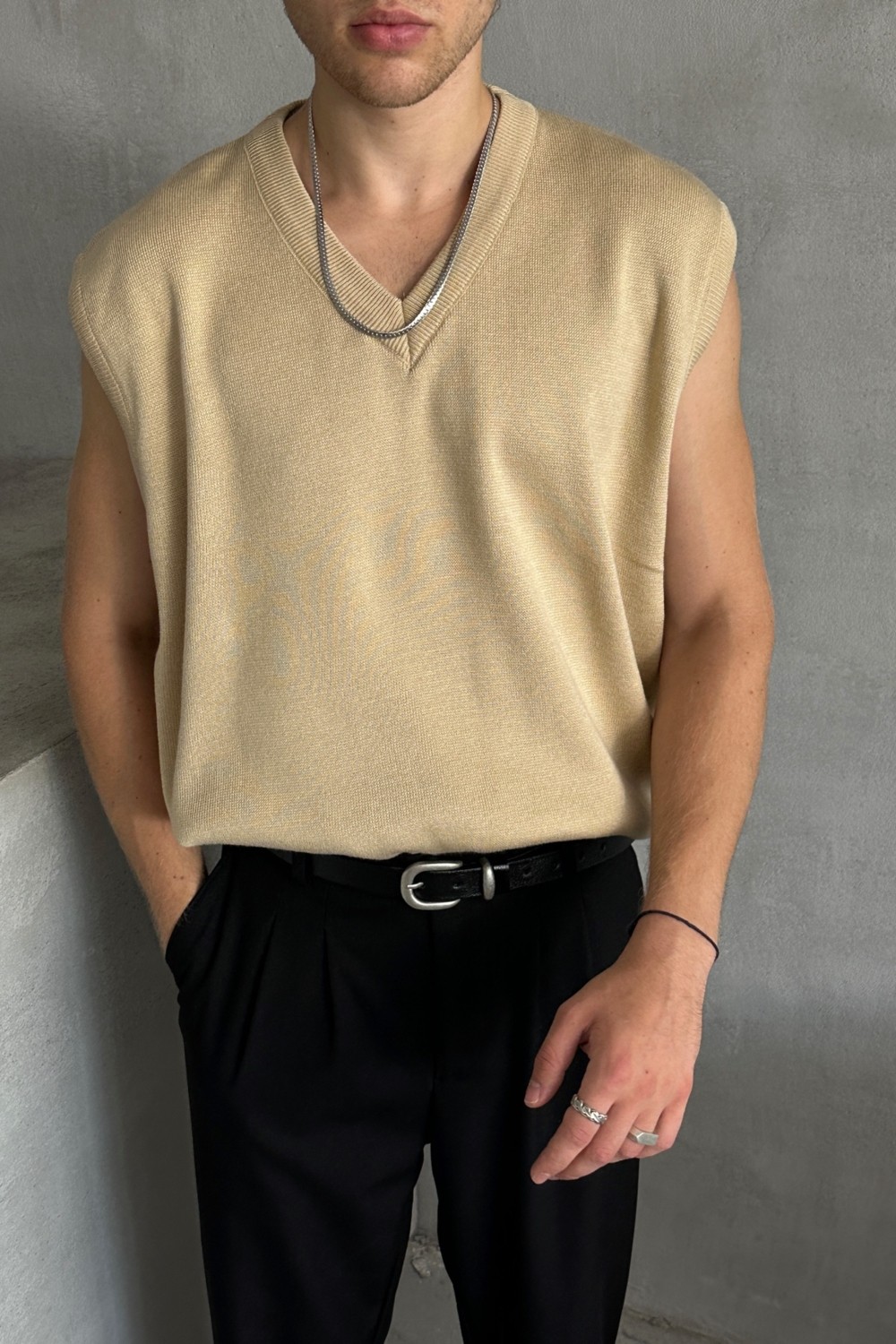 HYMAN Erkek V Yaka Oversize Süveter görsel 6