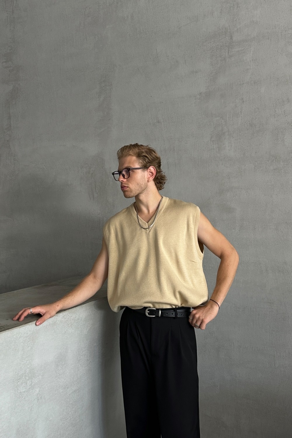 HYMAN Erkek V Yaka Oversize Süveter görsel 7