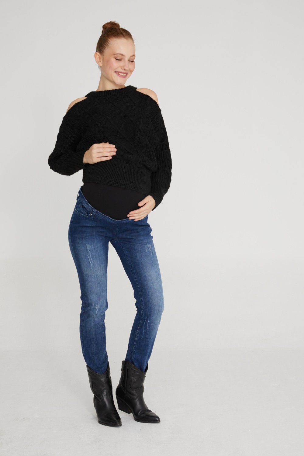 Vavien Vavıen Hamile Jean Likralı Denim Pantolon Slim Fit Mavi 1023 görsel 4