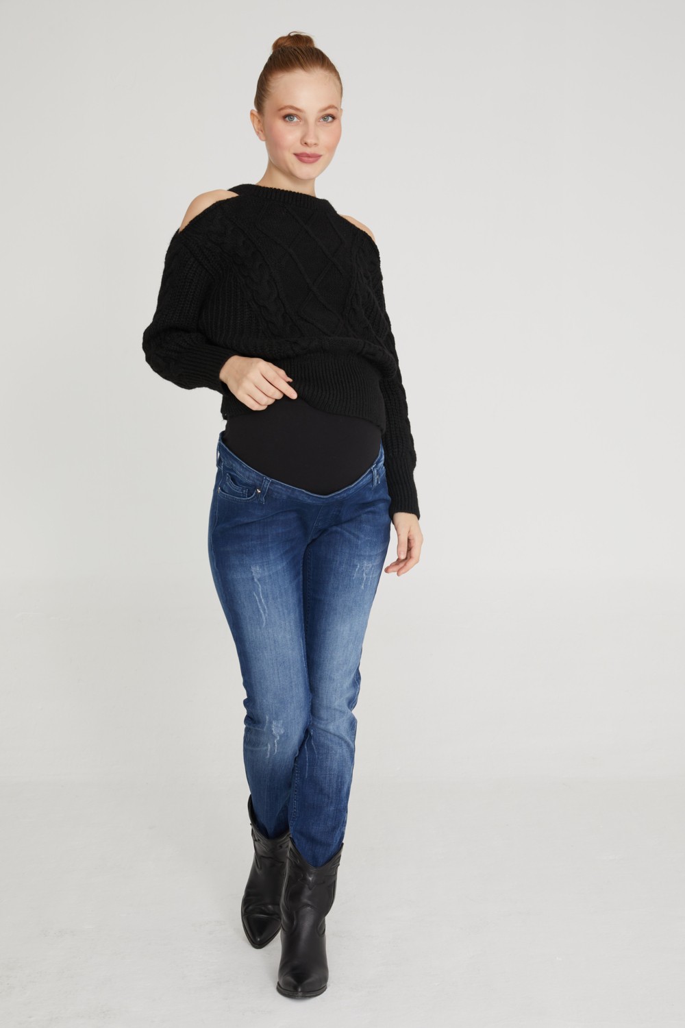 Vavien Vavıen Hamile Jean Likralı Denim Pantolon Slim Fit Mavi 1023 görsel 3